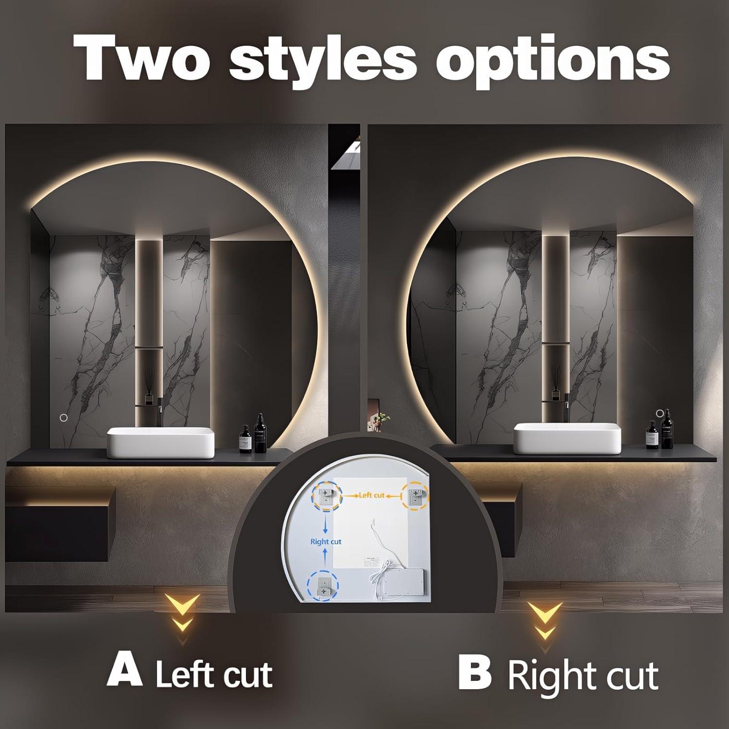 Espejo LED Niccy Media Luna 88.9 cm Anti-Niebla y A Prueba de Roturas