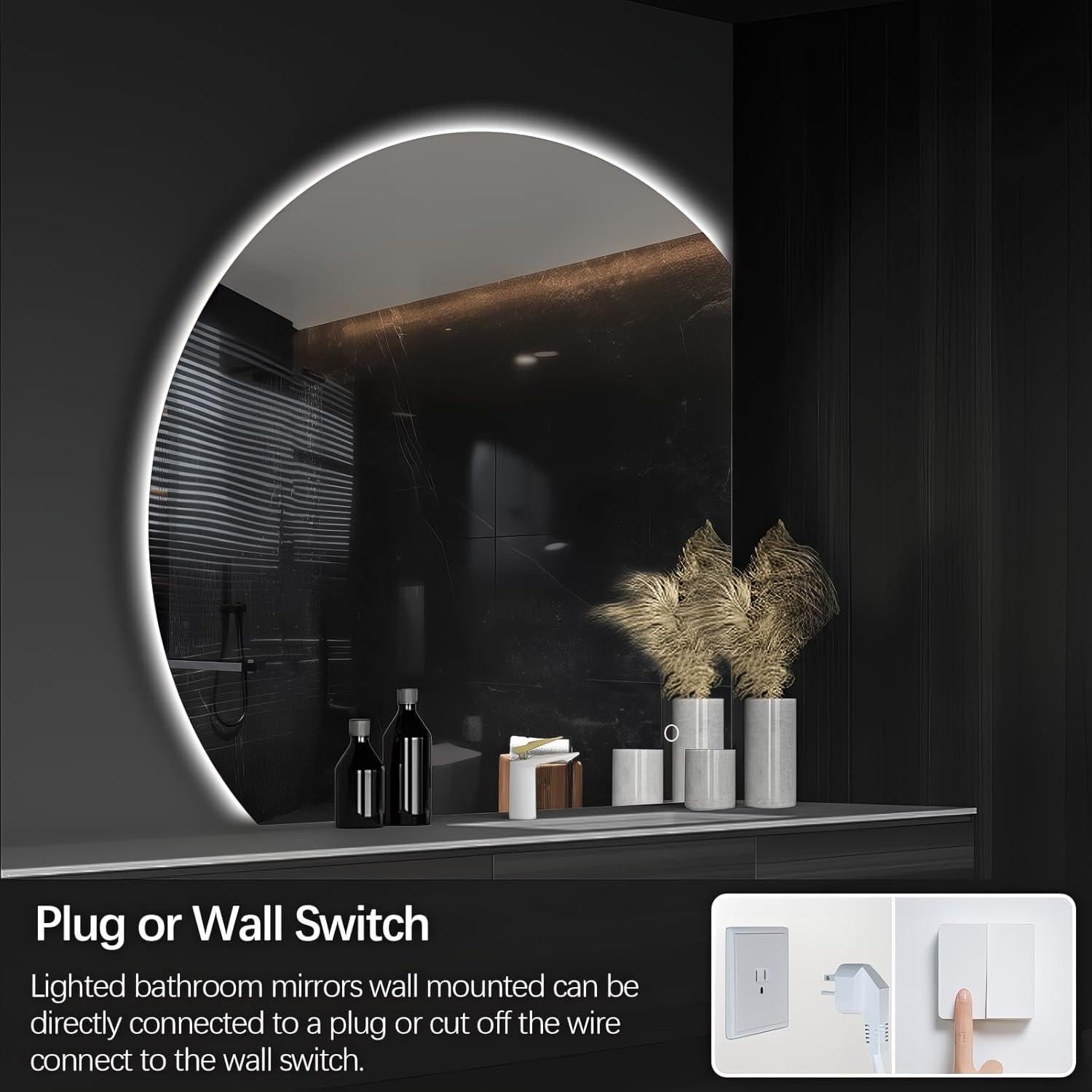 Espejo LED Niccy Media Luna 88.9 cm Anti-Niebla y A Prueba de Roturas