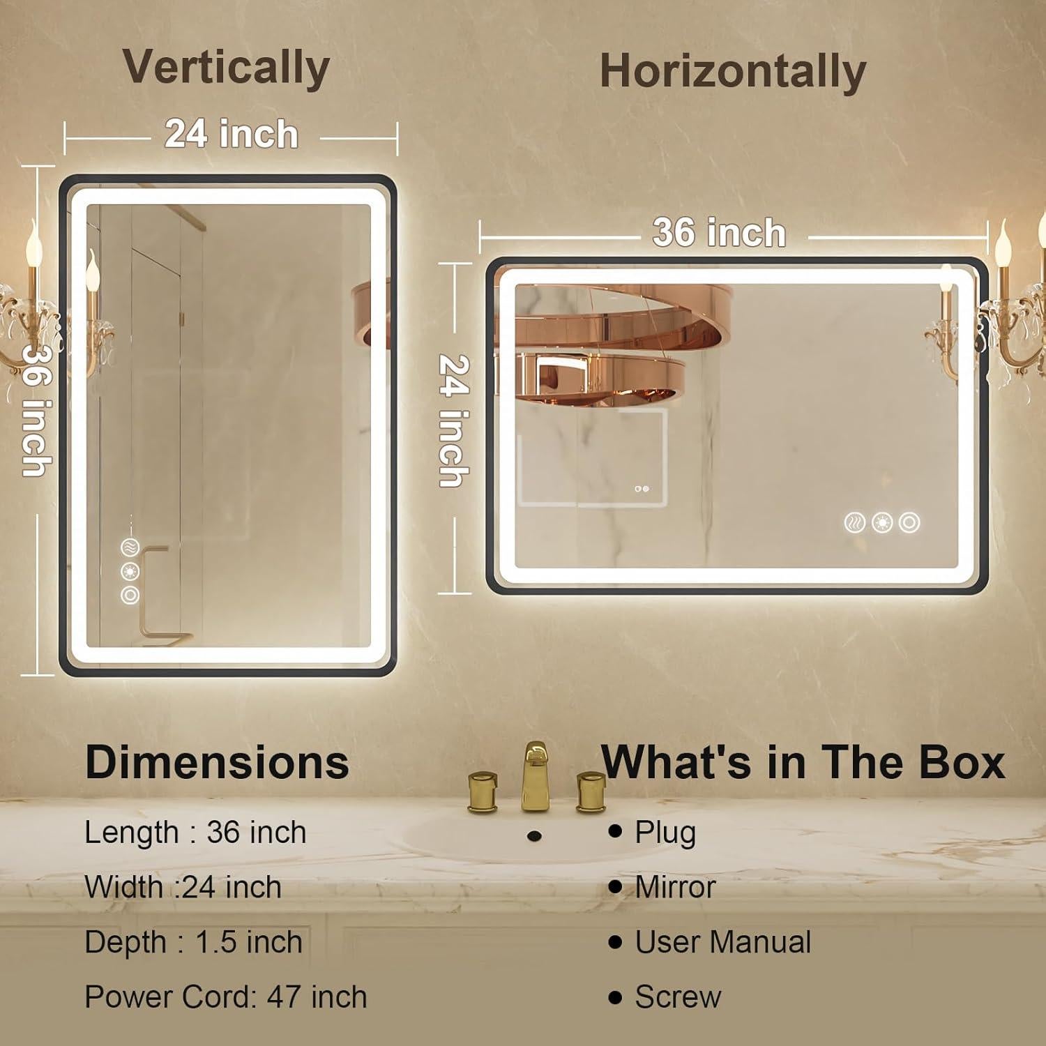 Espejo de Baño LED Jing Yi Ming Jing 61x91 cm Negro Regulable