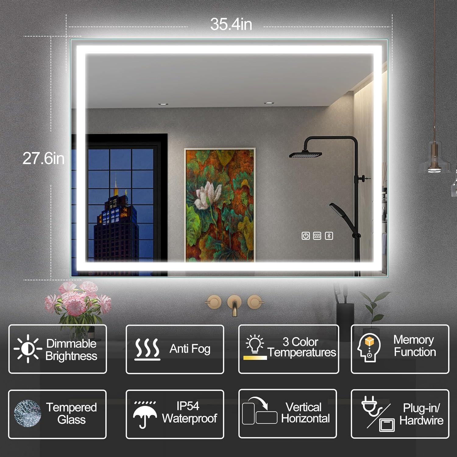 Espejo de Baño LED S'bagno M3015 Rectangular 91x71cm Bluetooth