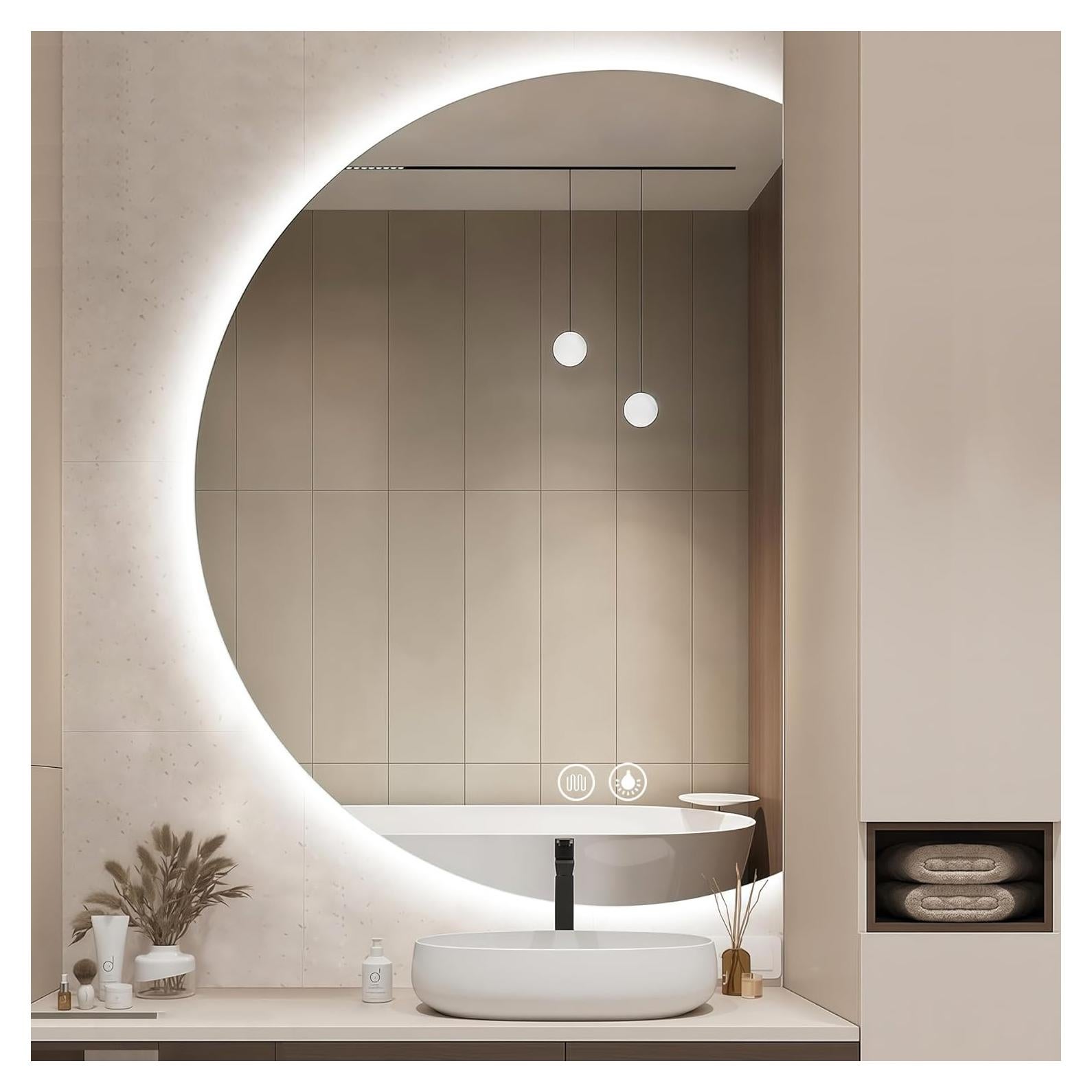 Espejo LED para Baño IYTBILQ 101.6x71.1 cm Redondeado Anti-vaho