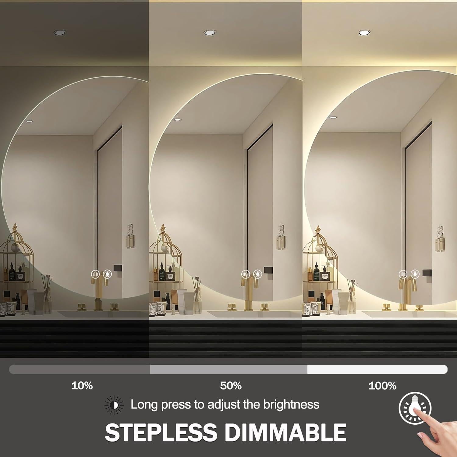 Espejo LED para Baño IYTBILQ 101.6x71.1 cm Redondeado Anti-vaho