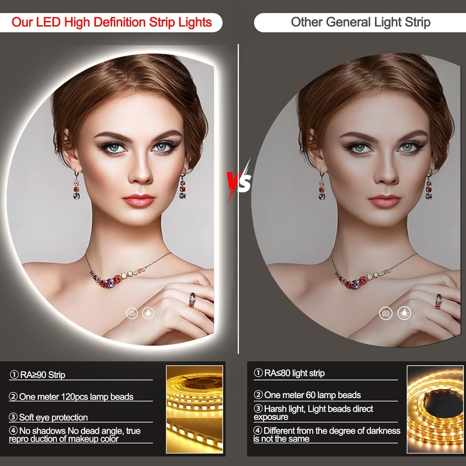 Espejo LED para Baño IYTBILQ 101.6x71.1 cm Redondeado Anti-vaho