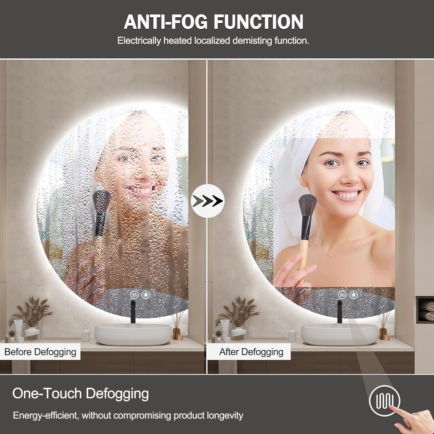 Espejo LED para Baño IYTBILQ 101.6x71.1 cm Redondeado Anti-vaho