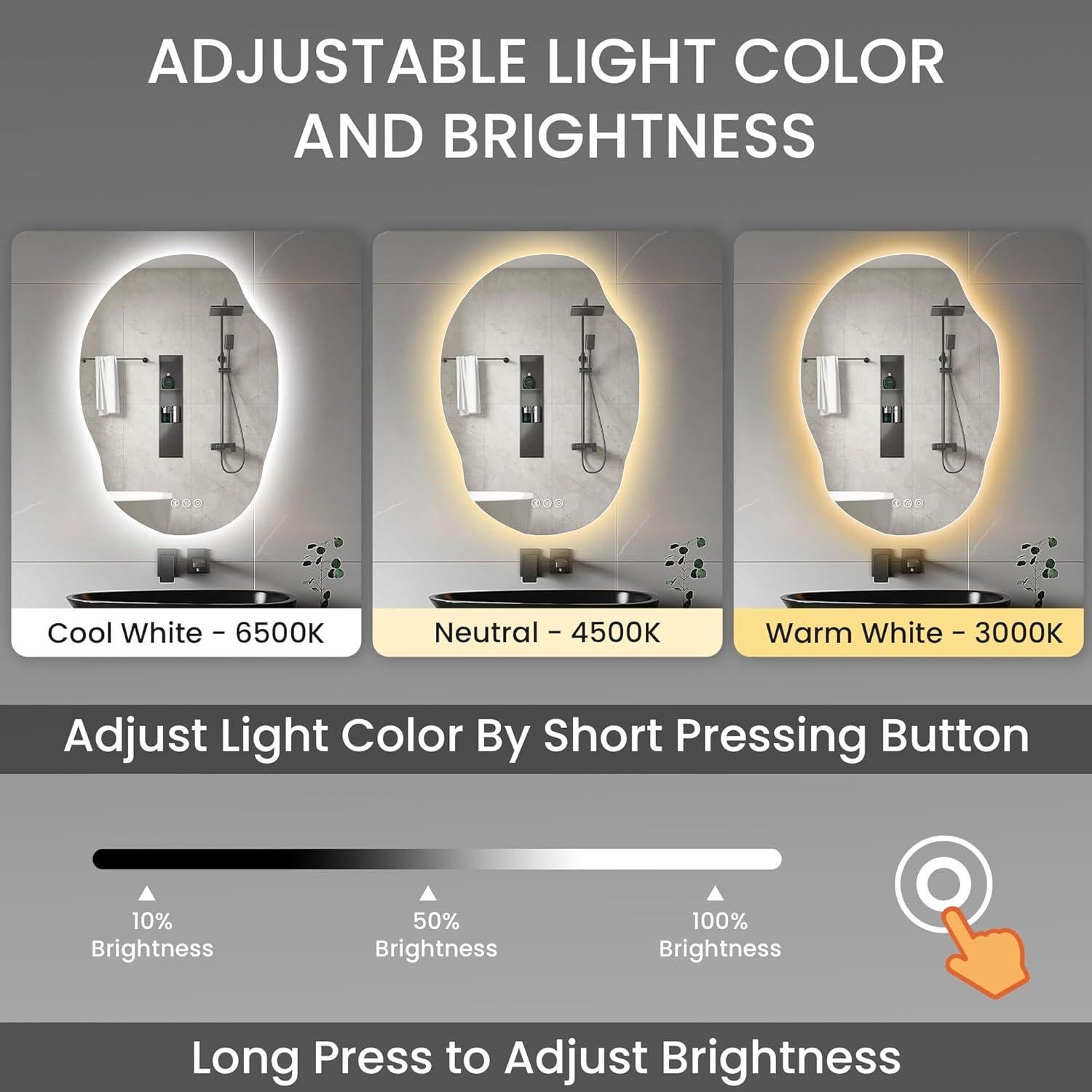 Espejo LED Habison 88.9x63.5 cm con Bluetooth y Anti-Niebla