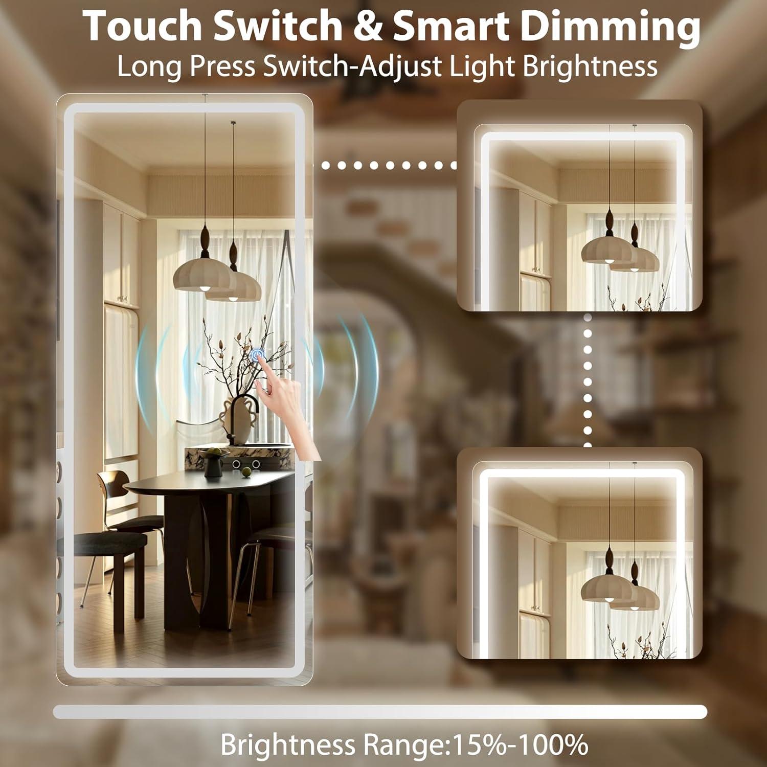 Espejo LED de Longitud Completa GLSLAND 165x66 cm con Luz