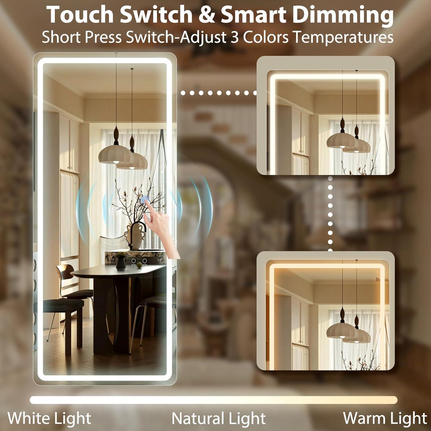 Espejo LED de Longitud Completa GLSLAND 165x66 cm con Luz