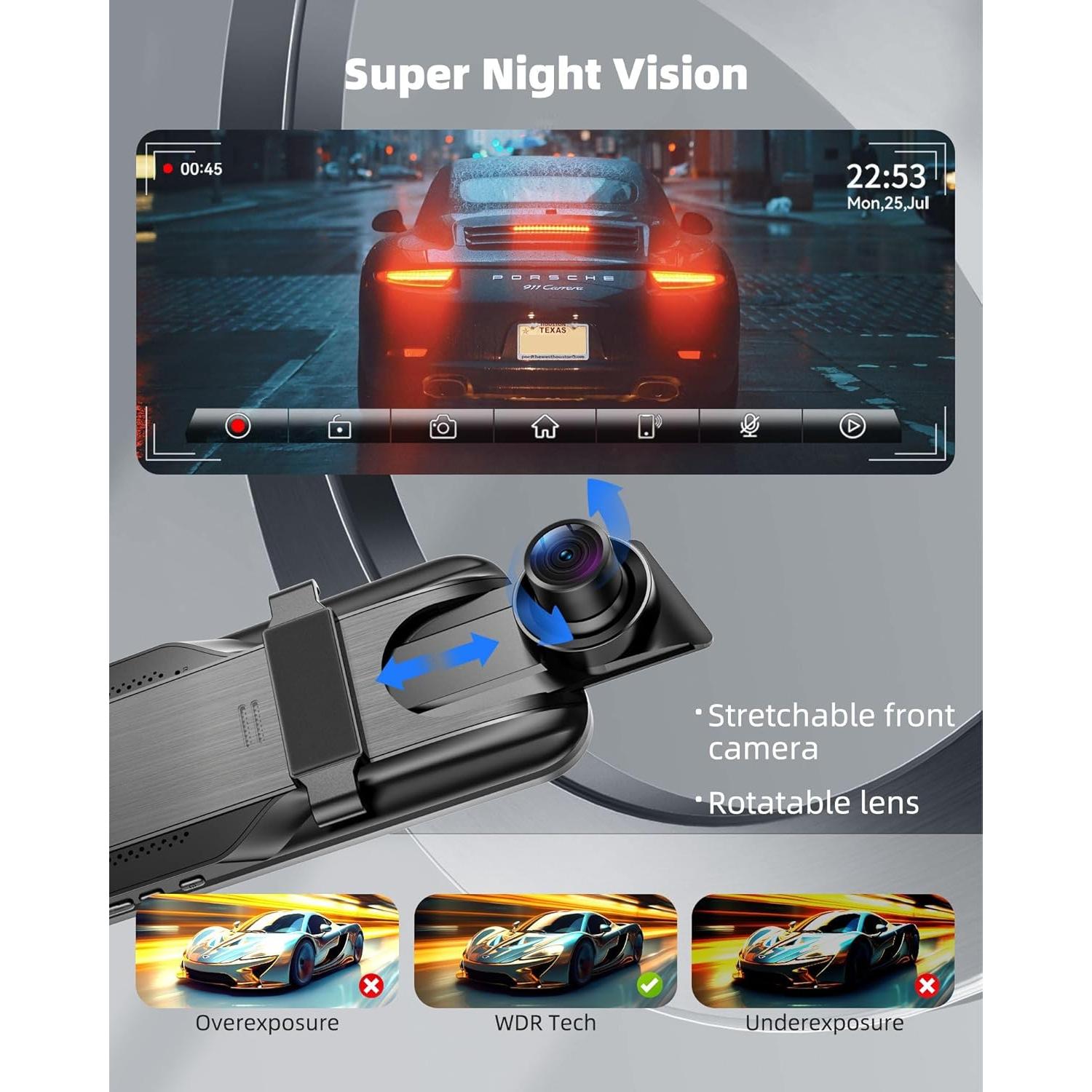 Espejo Inteligente Dash Cam KOUENOM P11 10" 2.5K Control Voz