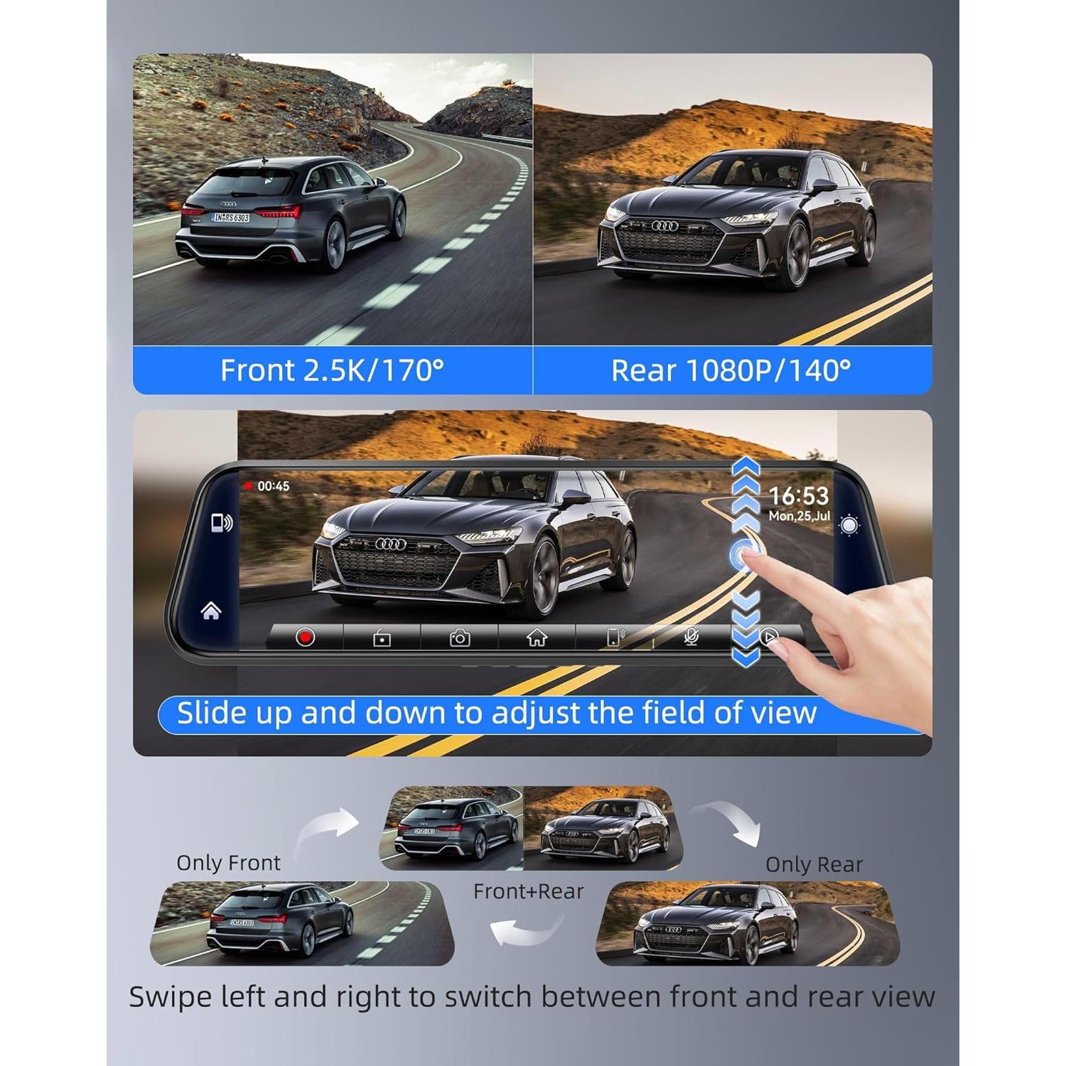 Espejo Inteligente Dash Cam KOUENOM P11 10" 2.5K Control Voz