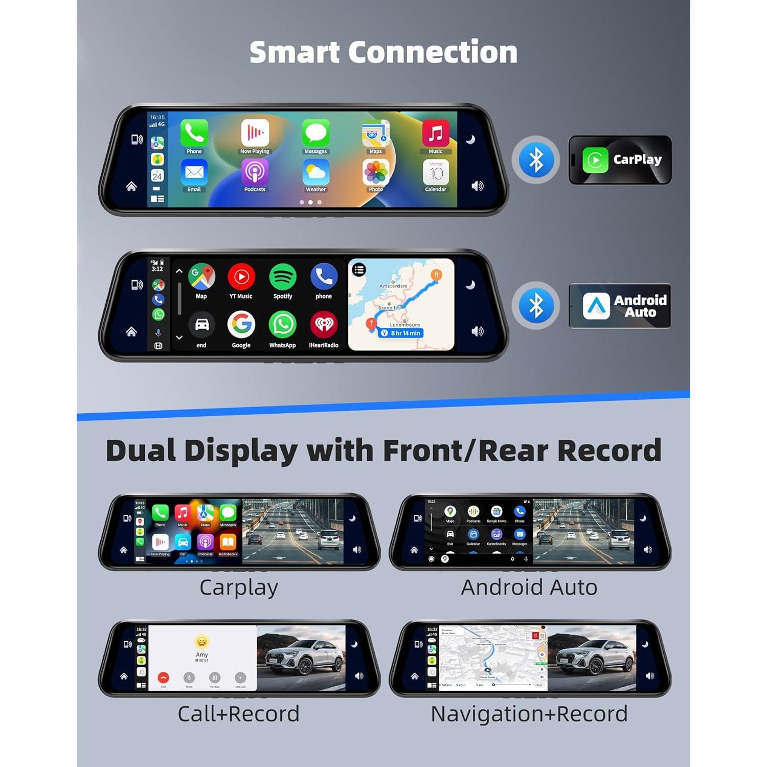 Espejo Inteligente Dash Cam KOUENOM P11 10" 2.5K Control Voz