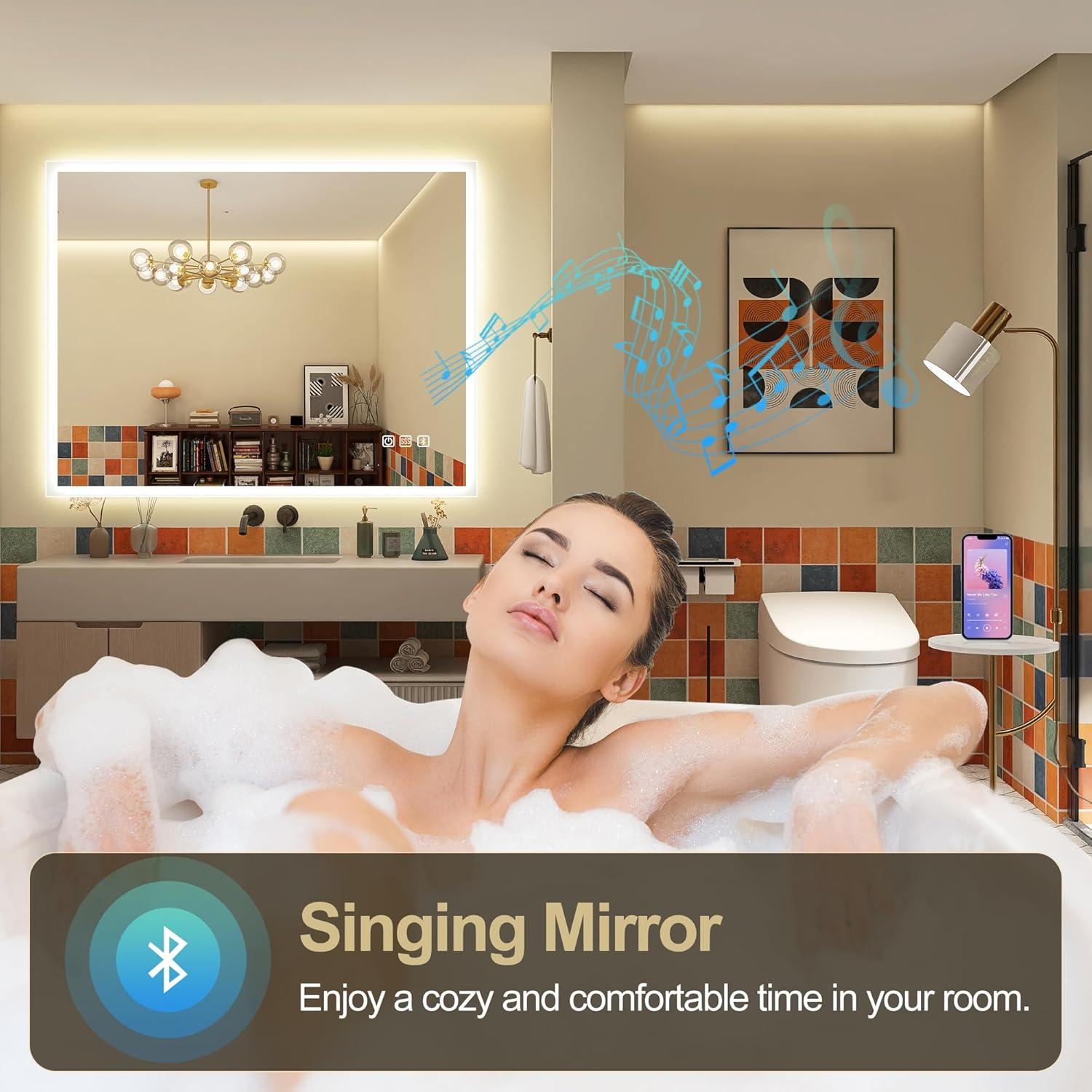 Espejo de Baño LED S'bagno 70.1x90.2cm con Bluetooth y Anti-Niebla