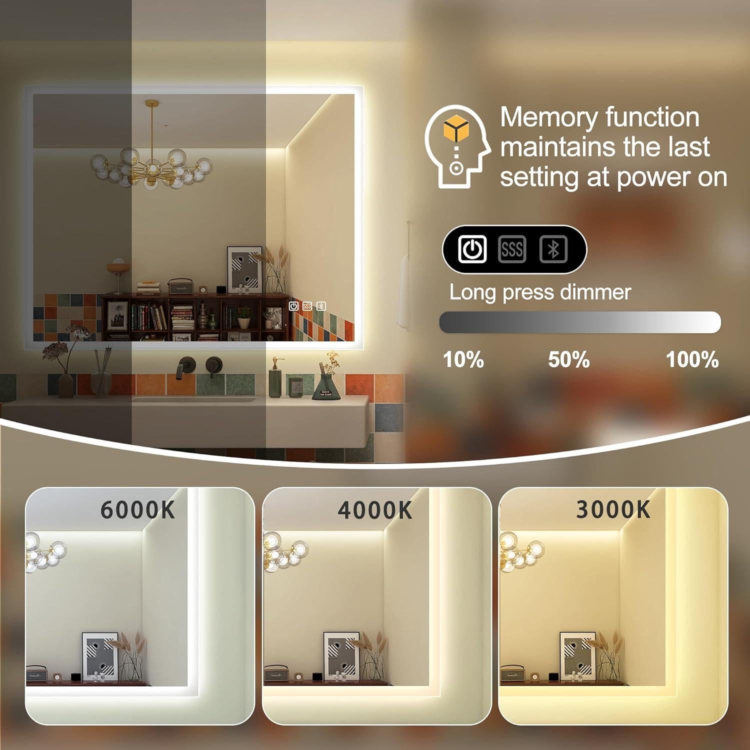 Espejo de Baño LED S'bagno 70.1x90.2cm con Bluetooth y Anti-Niebla