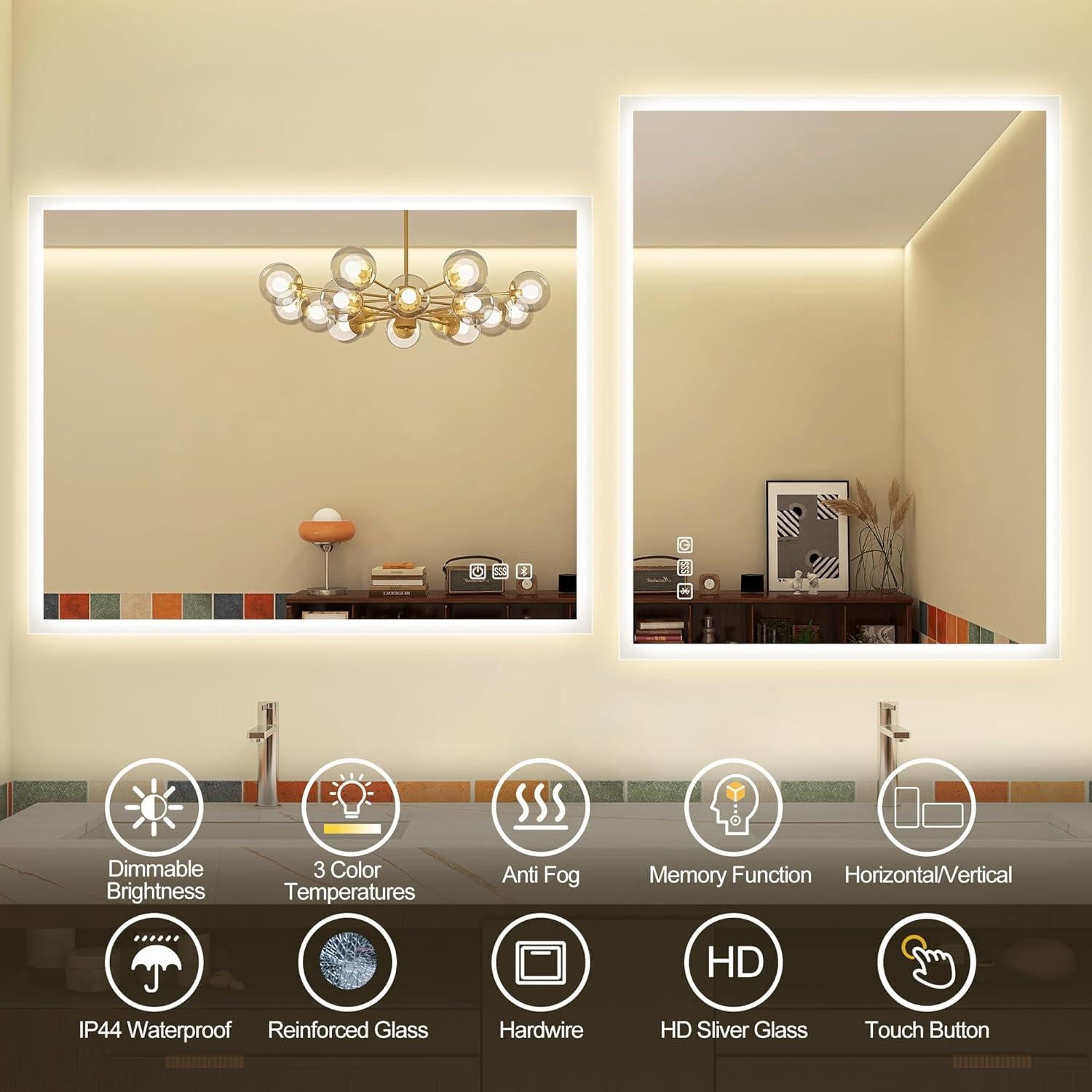 Espejo de Baño LED S'bagno 70.1x90.2cm con Bluetooth y Anti-Niebla