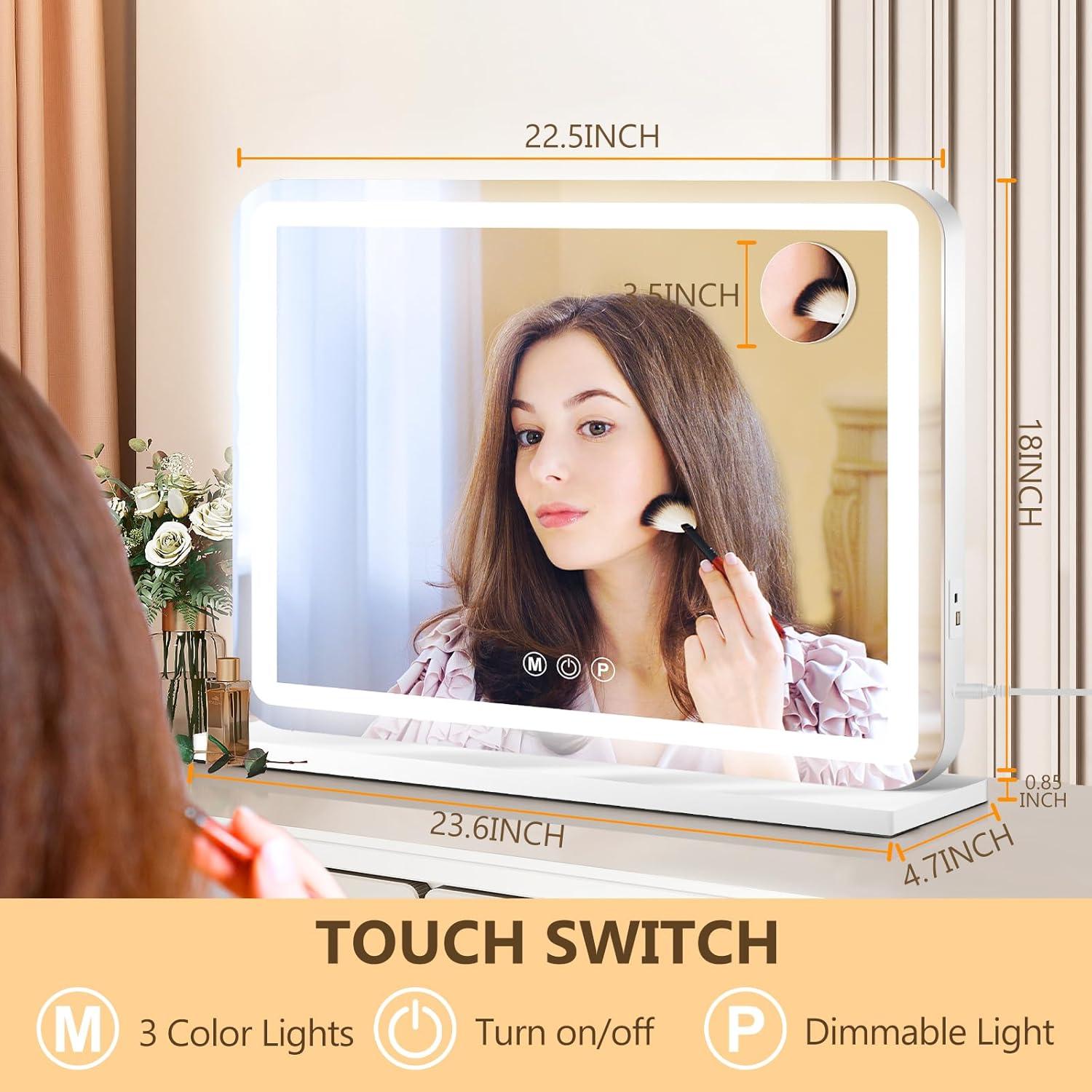 Espejo de Tocador Ratsamee LED 58.4x45.7cm con 3 Luces