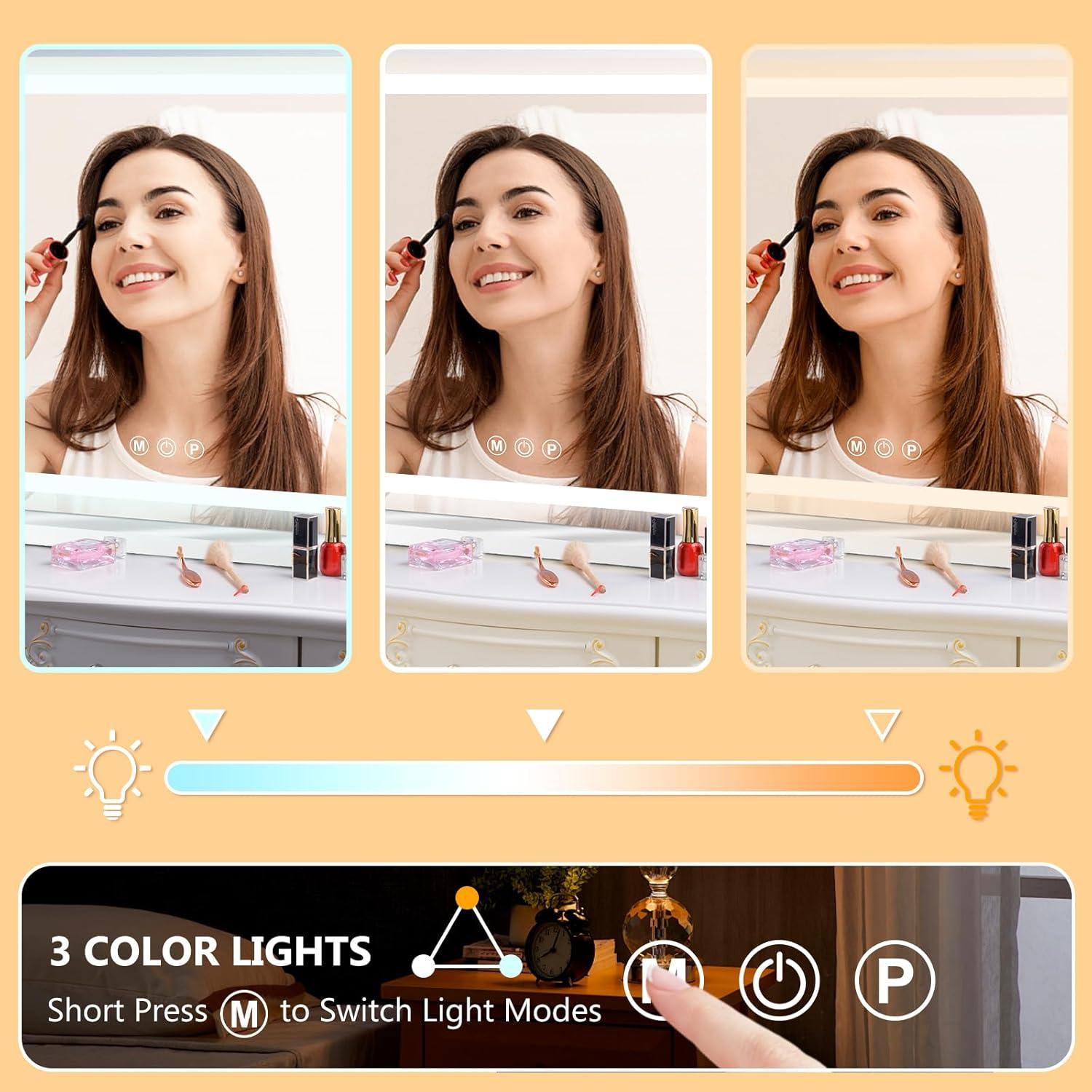 Espejo de Tocador Ratsamee LED 58.4x45.7cm con 3 Luces