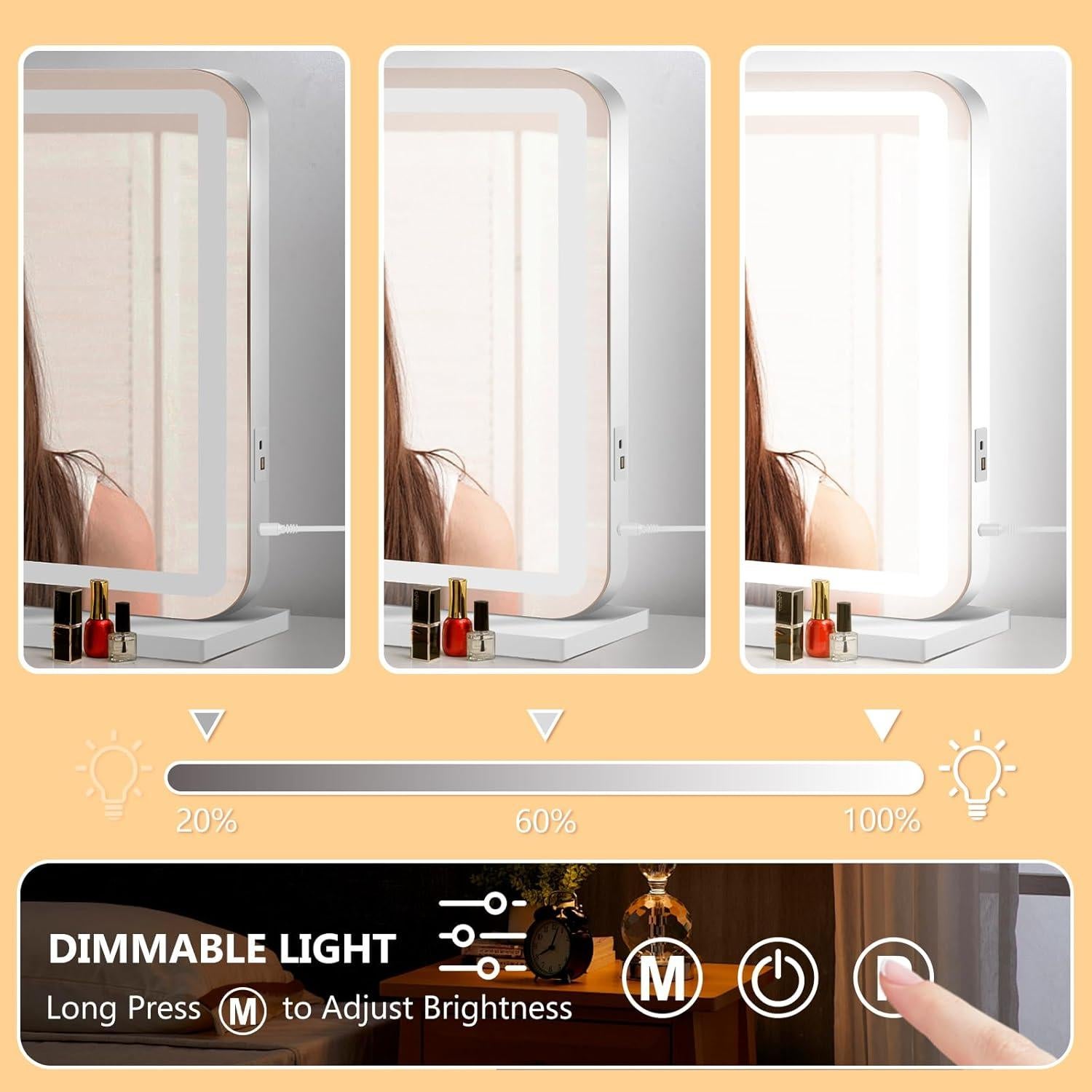 Espejo de Tocador Ratsamee LED 58.4x45.7cm con 3 Luces