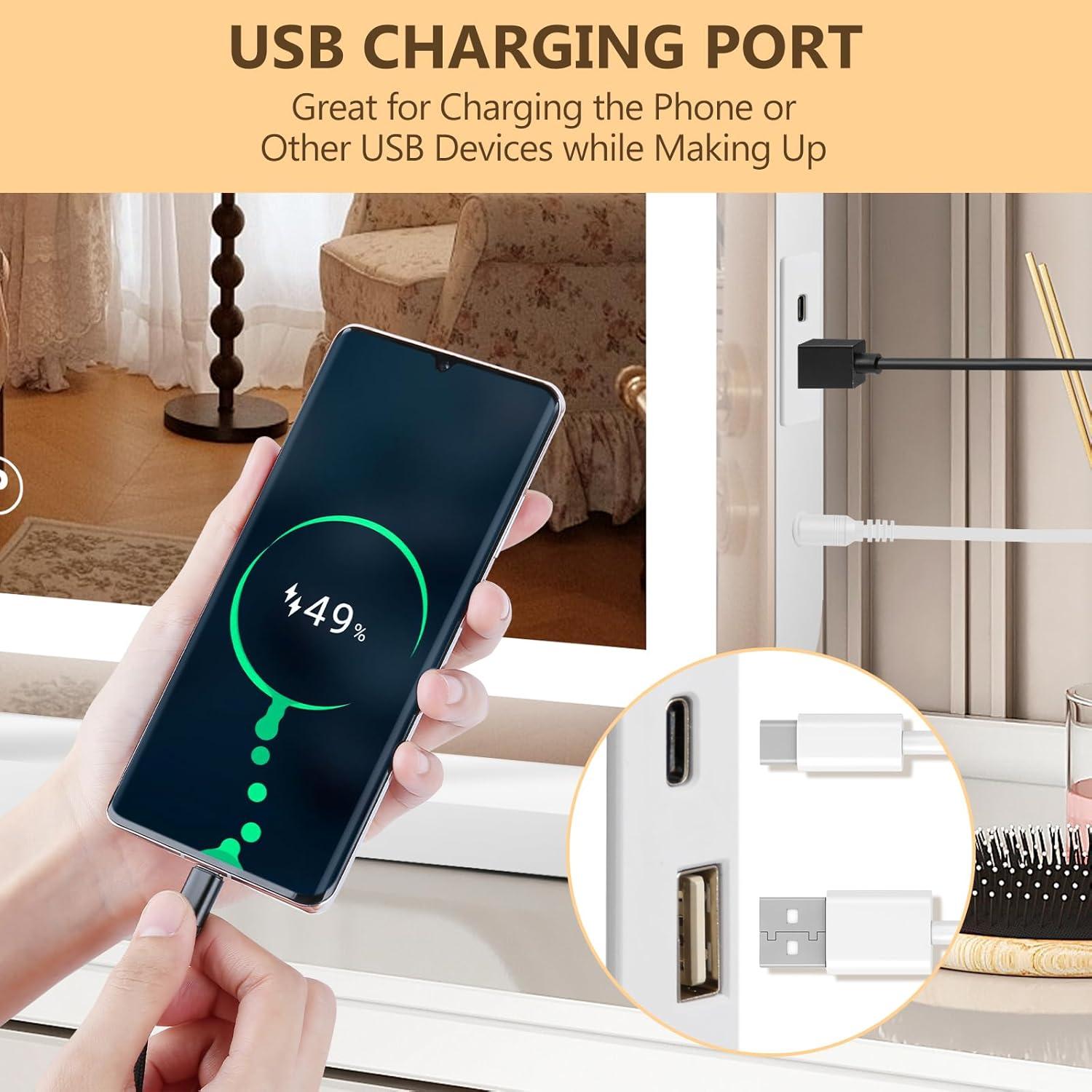 Espejo de Tocador Ratsamee LED 58.4x45.7cm con 3 Luces