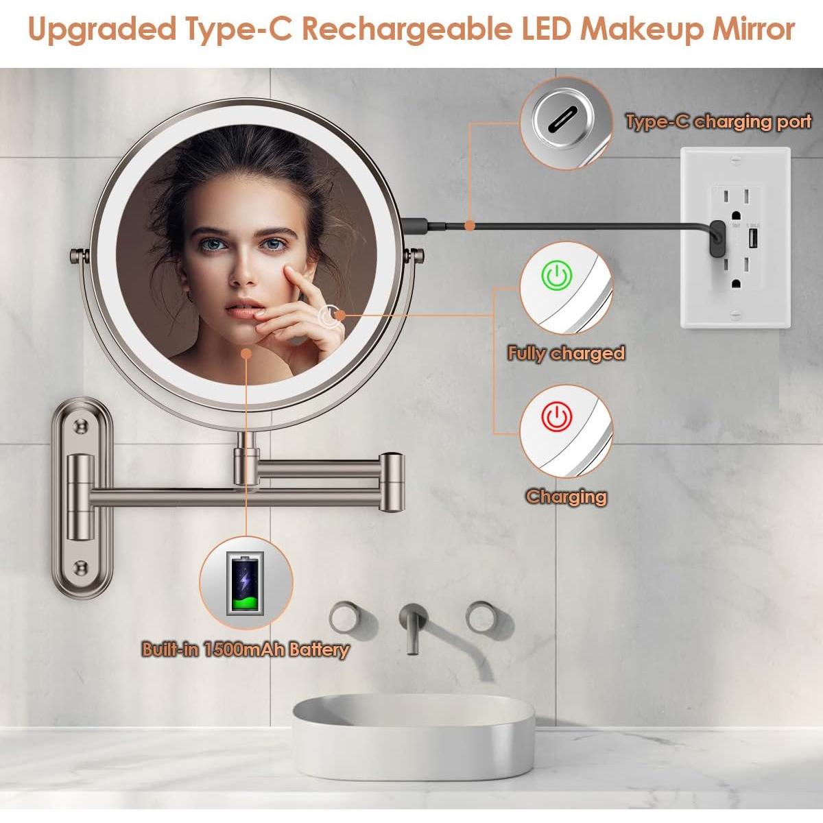 Espejo de Maquillaje Iluminado Rocollos 8" 1X/10X Pared