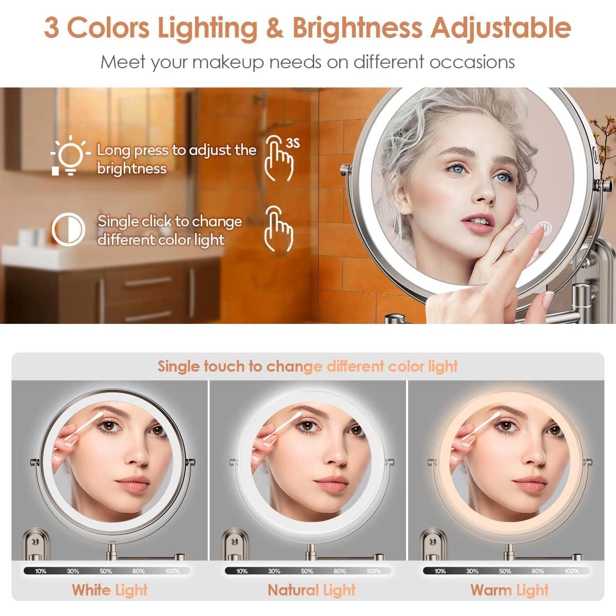 Espejo de Maquillaje Iluminado Rocollos 8" 1X/10X Pared