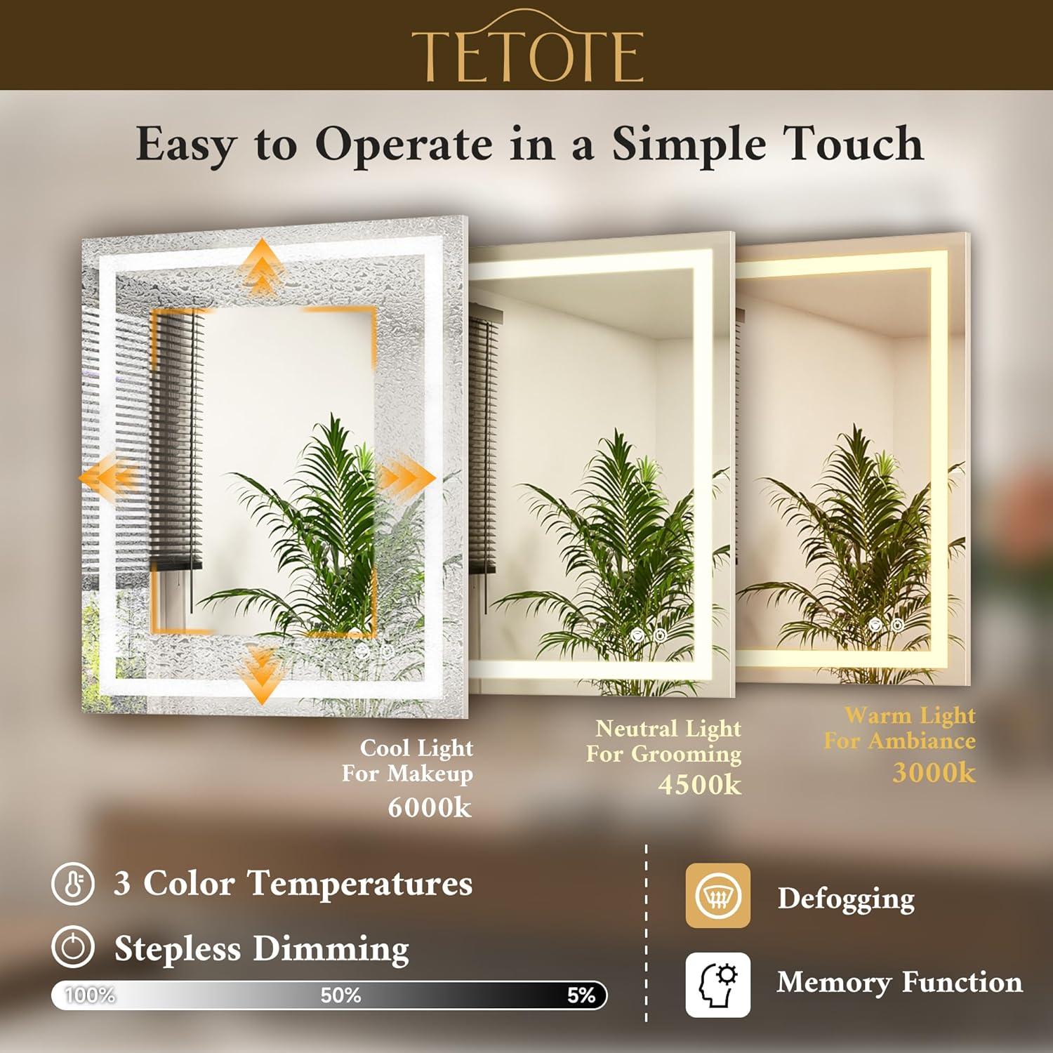 Espejo LED TETOTE 91x71 cm Iluminado Anti-vaho Moderno