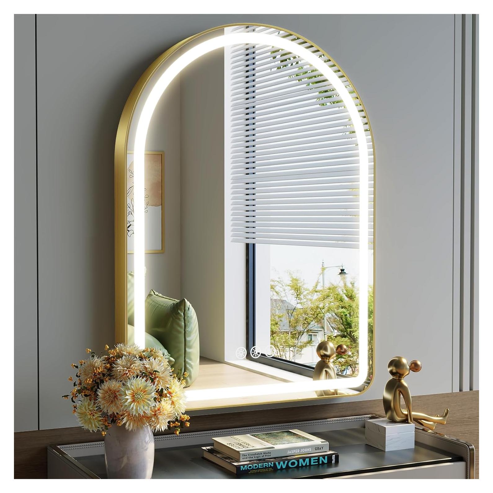 Espejo de Baño LED Wiserset 76x51 cm Oro Arqueado