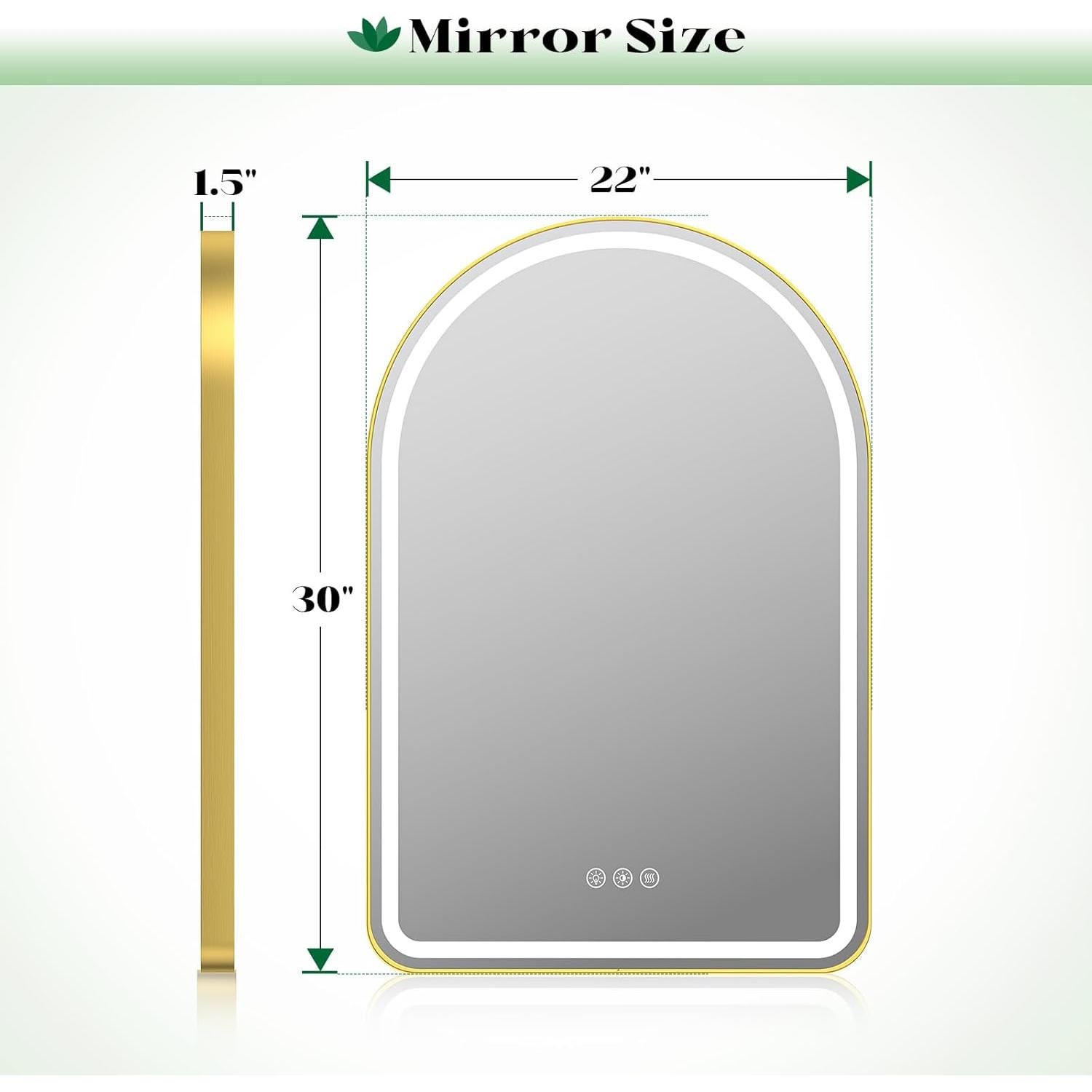 Espejo de Baño LED Wiserset 76x51 cm Oro Arqueado