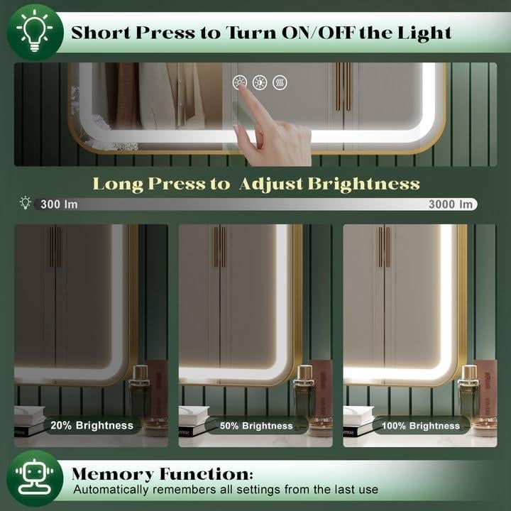 Espejo de Baño LED Wiserset 76x51 cm Oro Arqueado