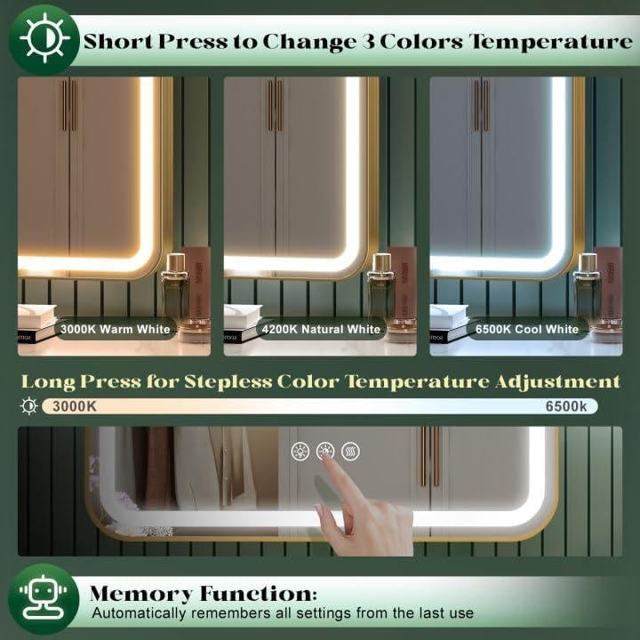 Espejo de Baño LED Wiserset 76x51 cm Oro Arqueado