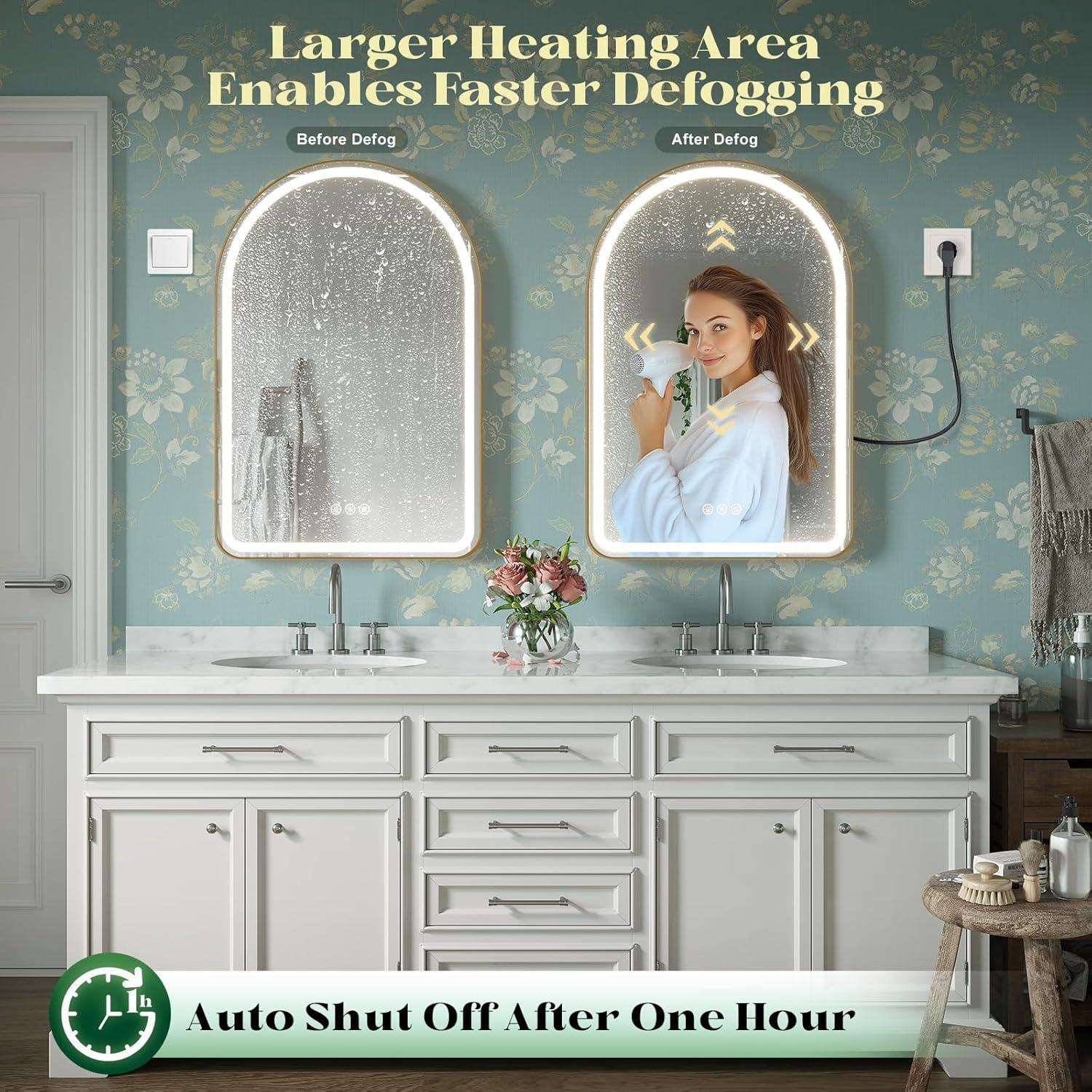 Espejo de Baño LED Wiserset 76x51 cm Oro Arqueado