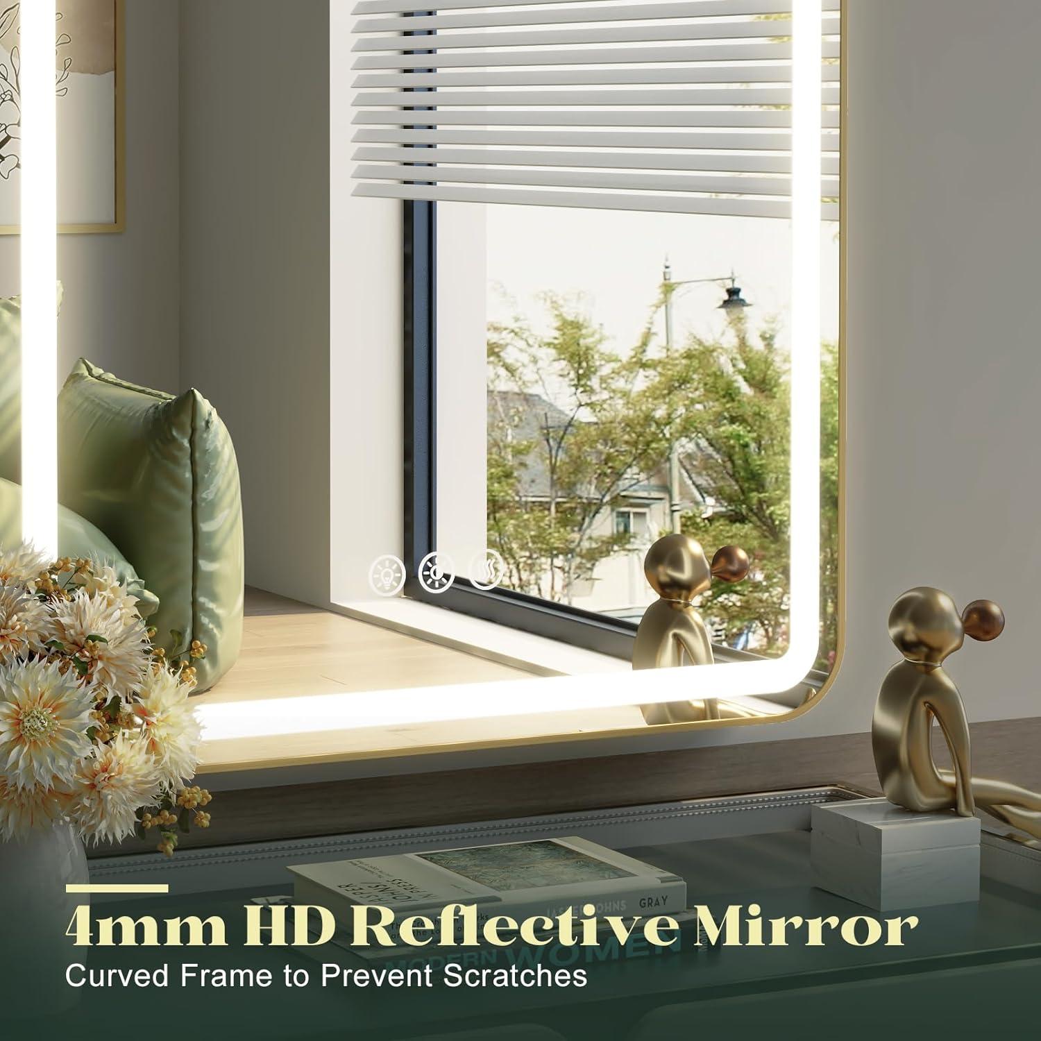 Espejo de Baño LED Wiserset 76x51 cm Oro Arqueado