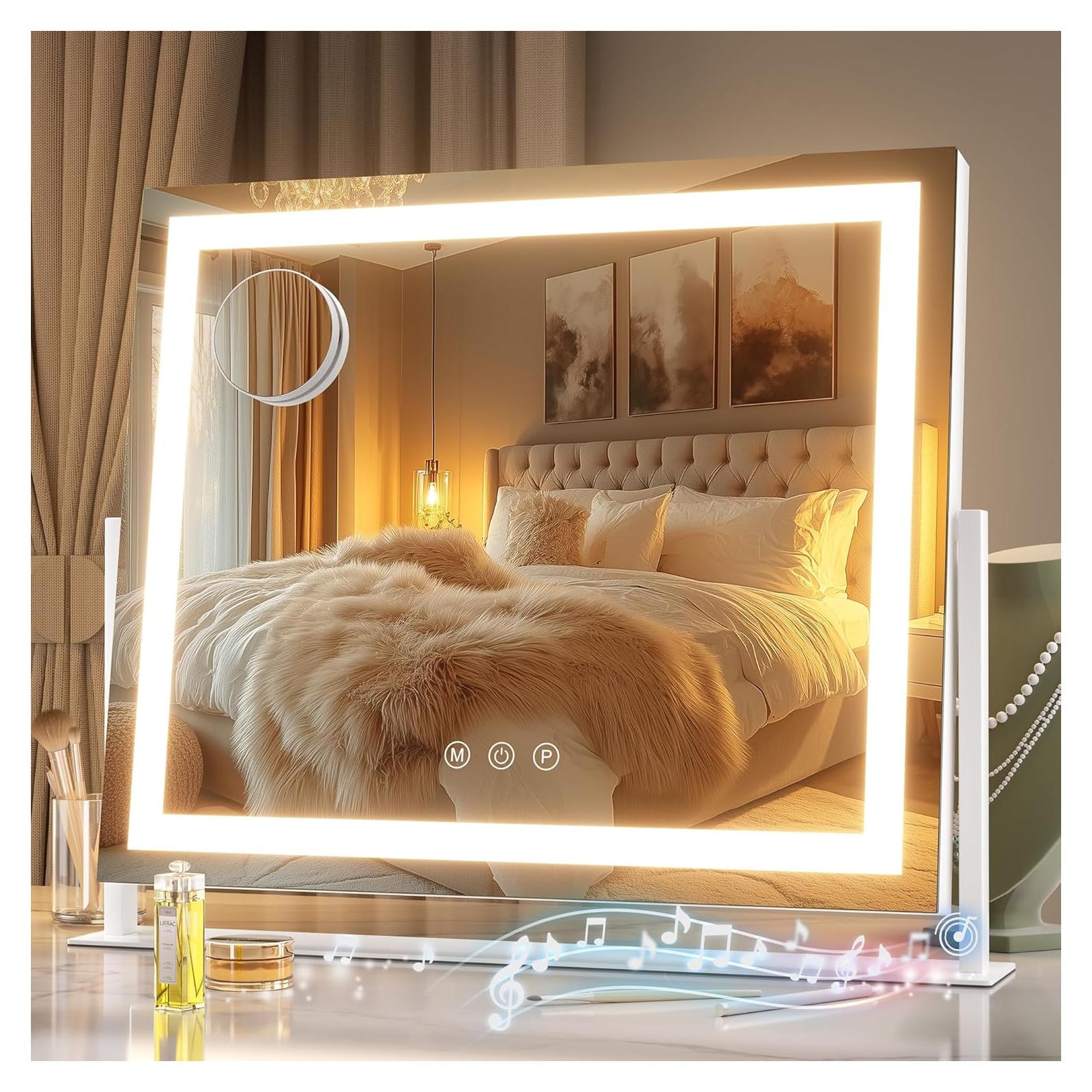 Espejo de tocador Hasipu LED con altavoz Bluetooth 42.9x34 cm