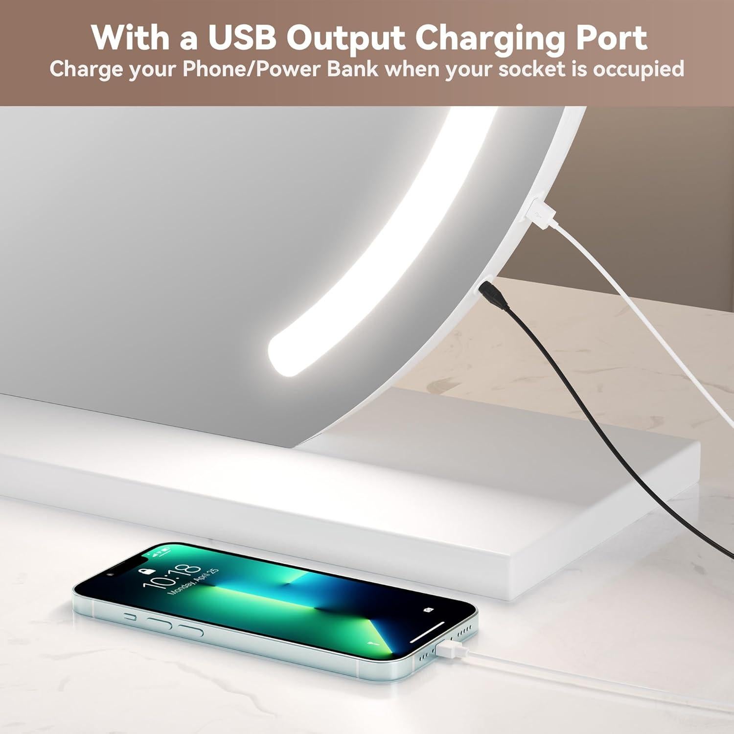 Espejo de tocador Hasipu LED 61x56 cm con control táctil