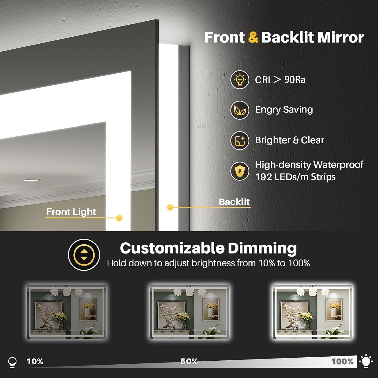 Espejo de Baño LED Briivue 101x76 cm Retroiluminado Táctil