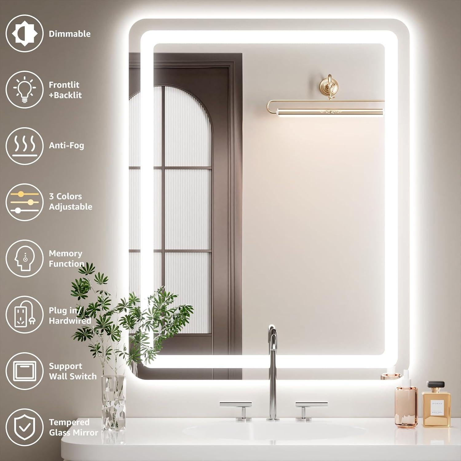 Espejo de Baño LED Lmsedf 71x91 cm con Sensor Táctil y Anti-vaho