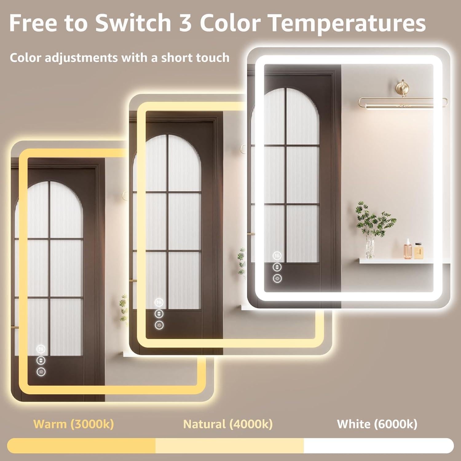 Espejo de Baño LED Lmsedf 71x91 cm con Sensor Táctil y Anti-vaho