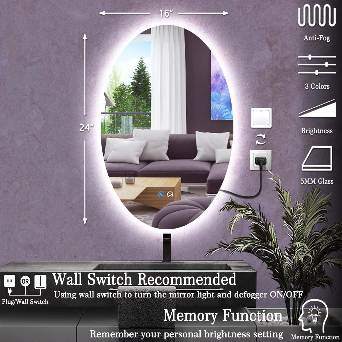 Espejo Ovalado Iluminado TiliKuly 61x40.6 cm LED Antivaho