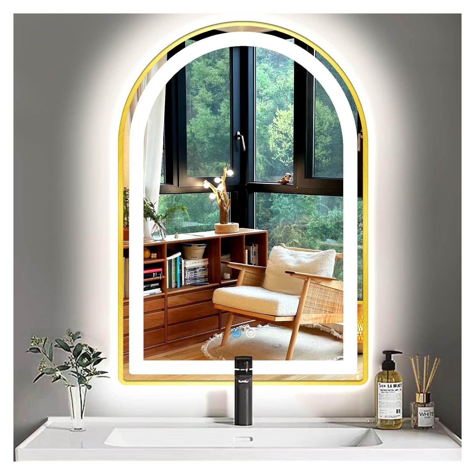 Espejo LED Arco TiliKuly 76x51 cm Dorado Regulable 3 Colores