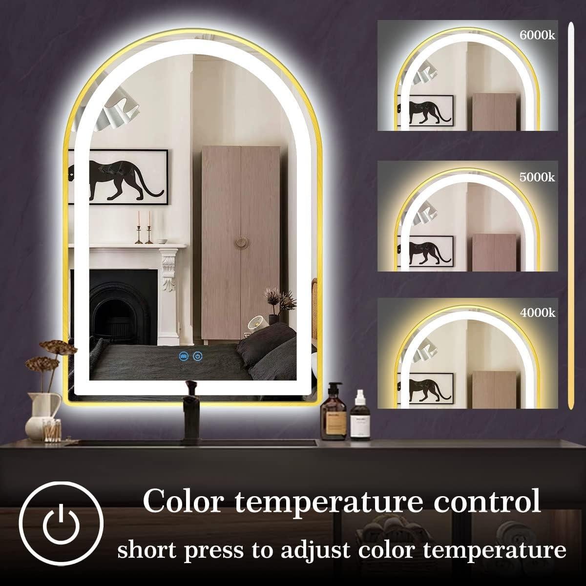 Espejo LED Arco TiliKuly 76x51 cm Dorado Regulable 3 Colores