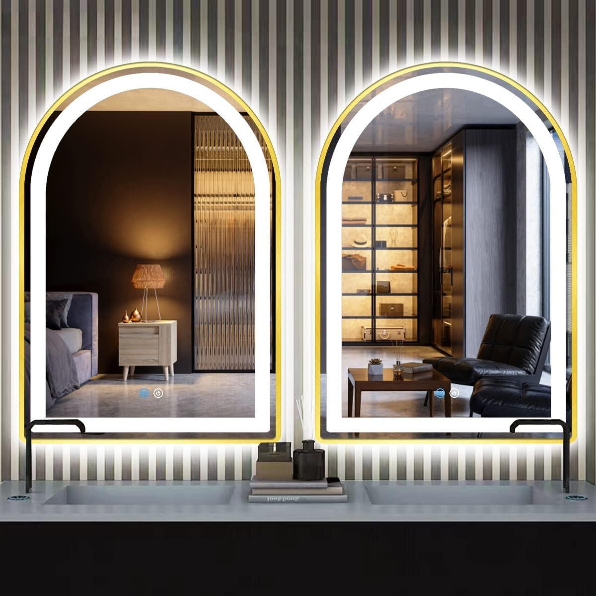 Espejo LED Arco TiliKuly 76x51 cm Dorado Regulable 3 Colores