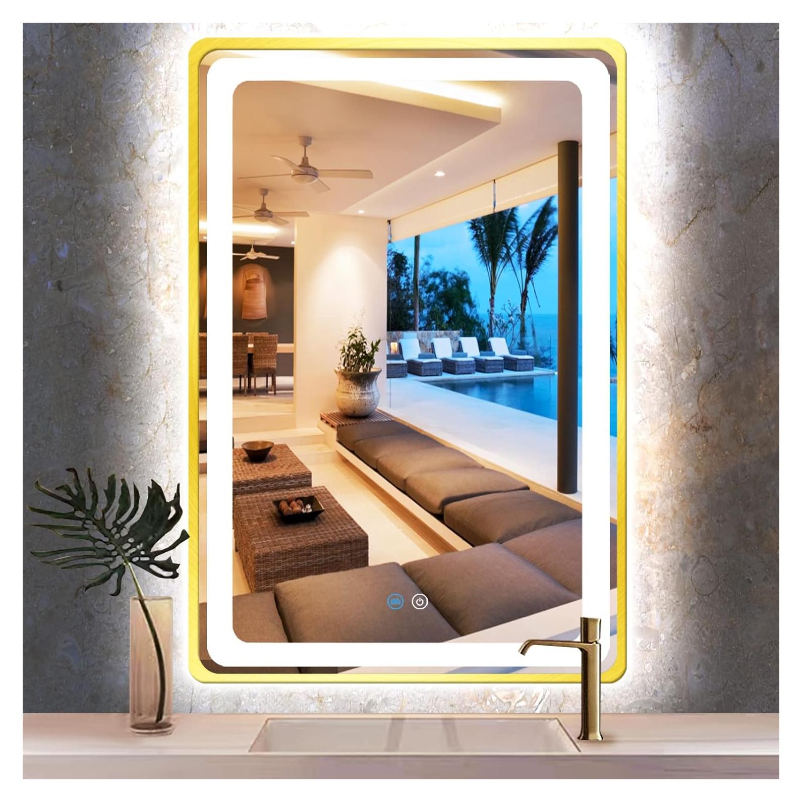 Espejo LED TiliKuly 101.6x76.2 cm Dorado Regulable 3 Colores