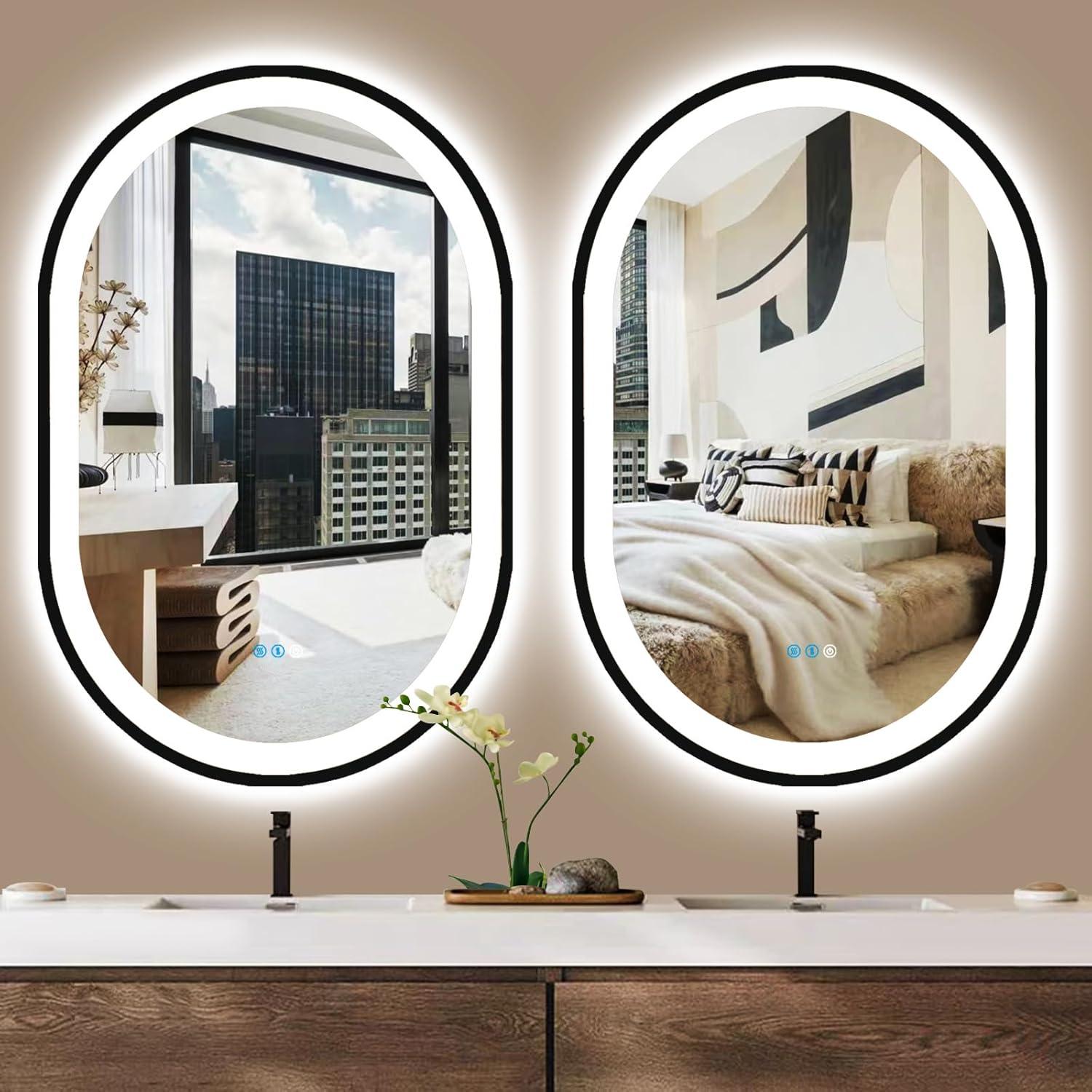 Espejo Ovalado LED DIDIDADA 96.5x66 cm Negro con Luz Regulable