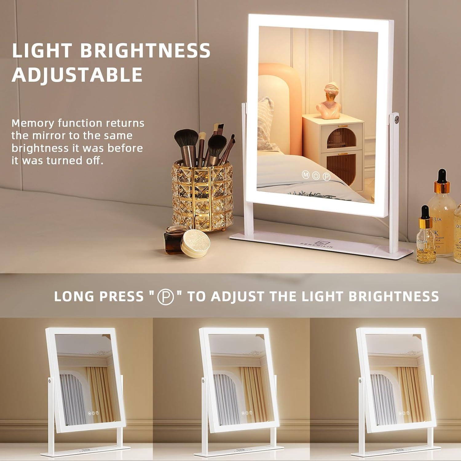 Espejo de Tocador FENCHILIN Iluminado 30x25 cm 3 Colores LED