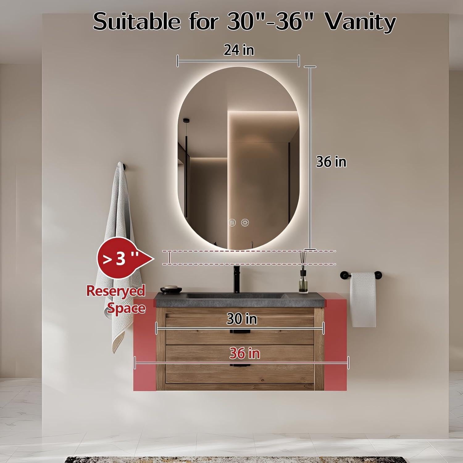 Espejo LED Ovalado TheiaMo 91x61cm Antivaho Regulable