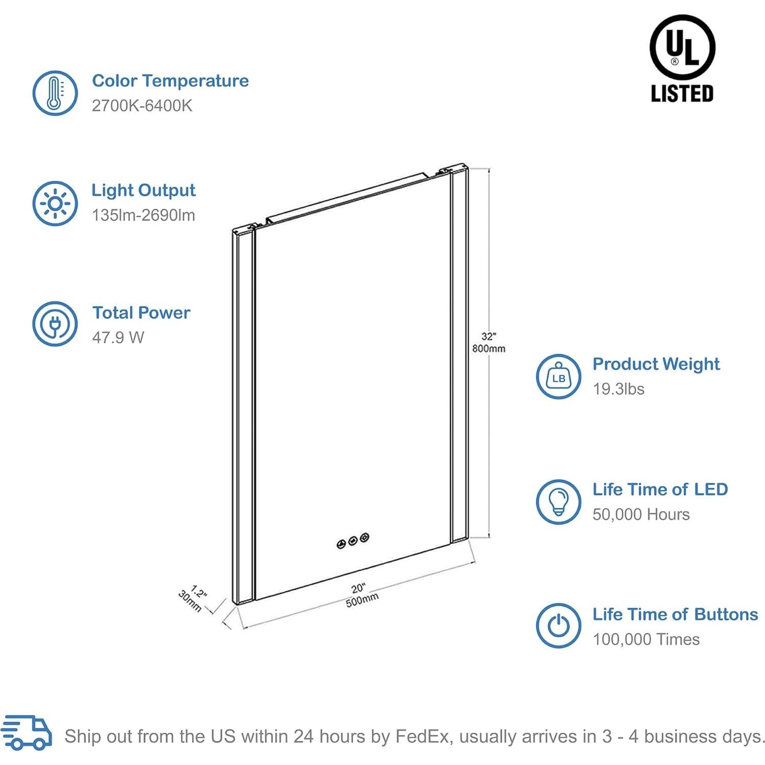 Espejo LED para baño Blossom 81x50 cm dorado cepillado