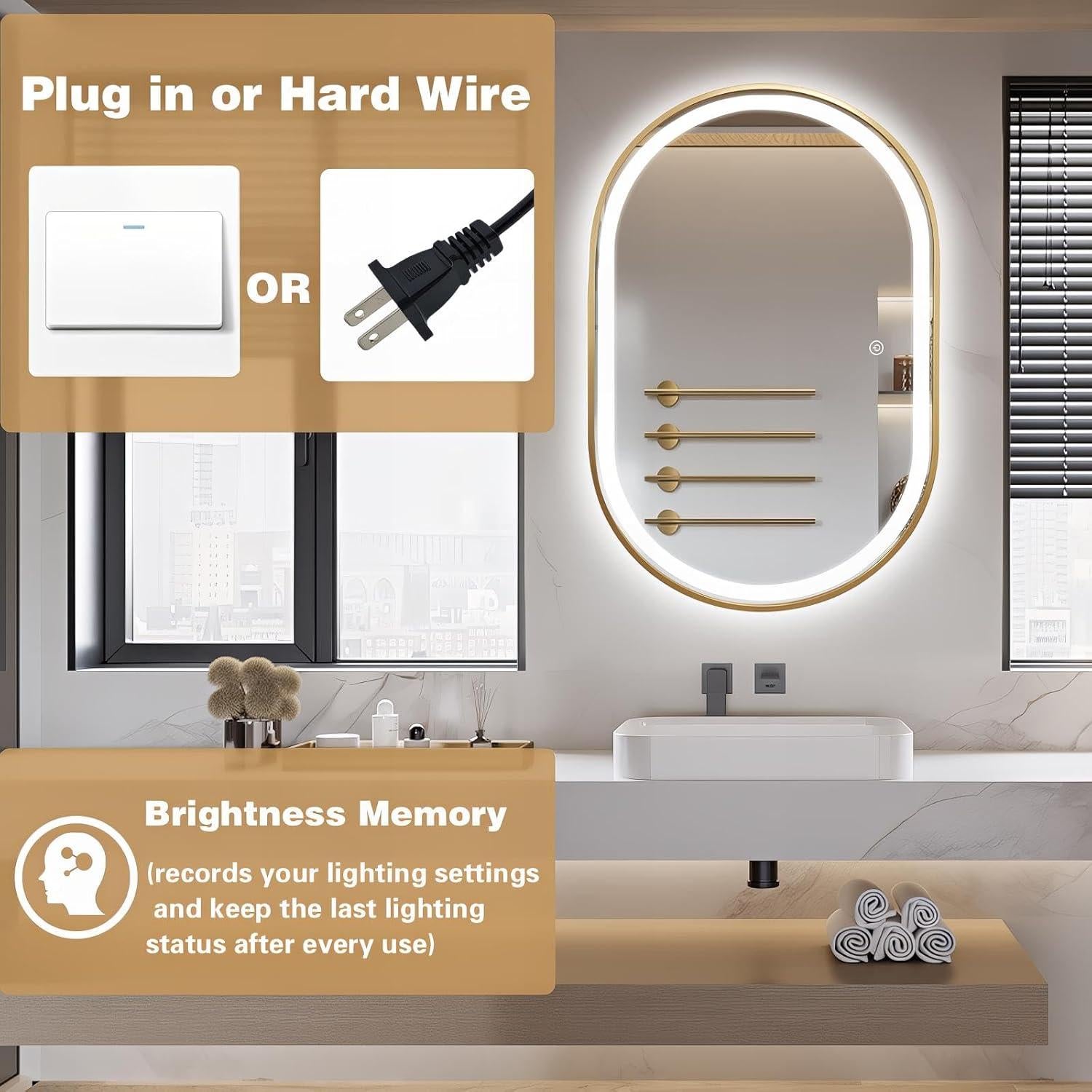 Espejo de Baño Ovalado LED Niccy 101.6x60.9 cm Oro