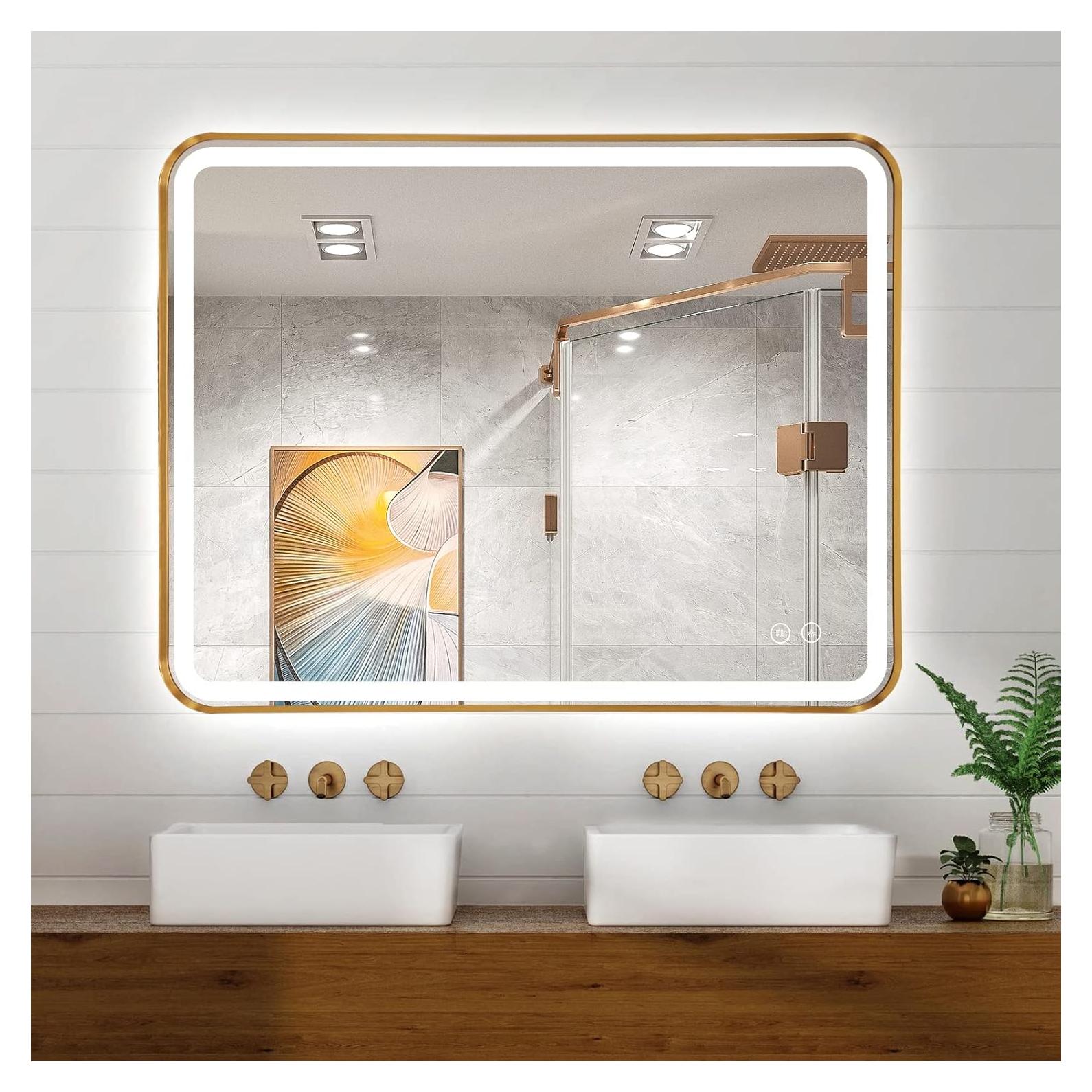 Espejo LED Niccy 81.3x50.8cm Anti-vaho Marco Dorado