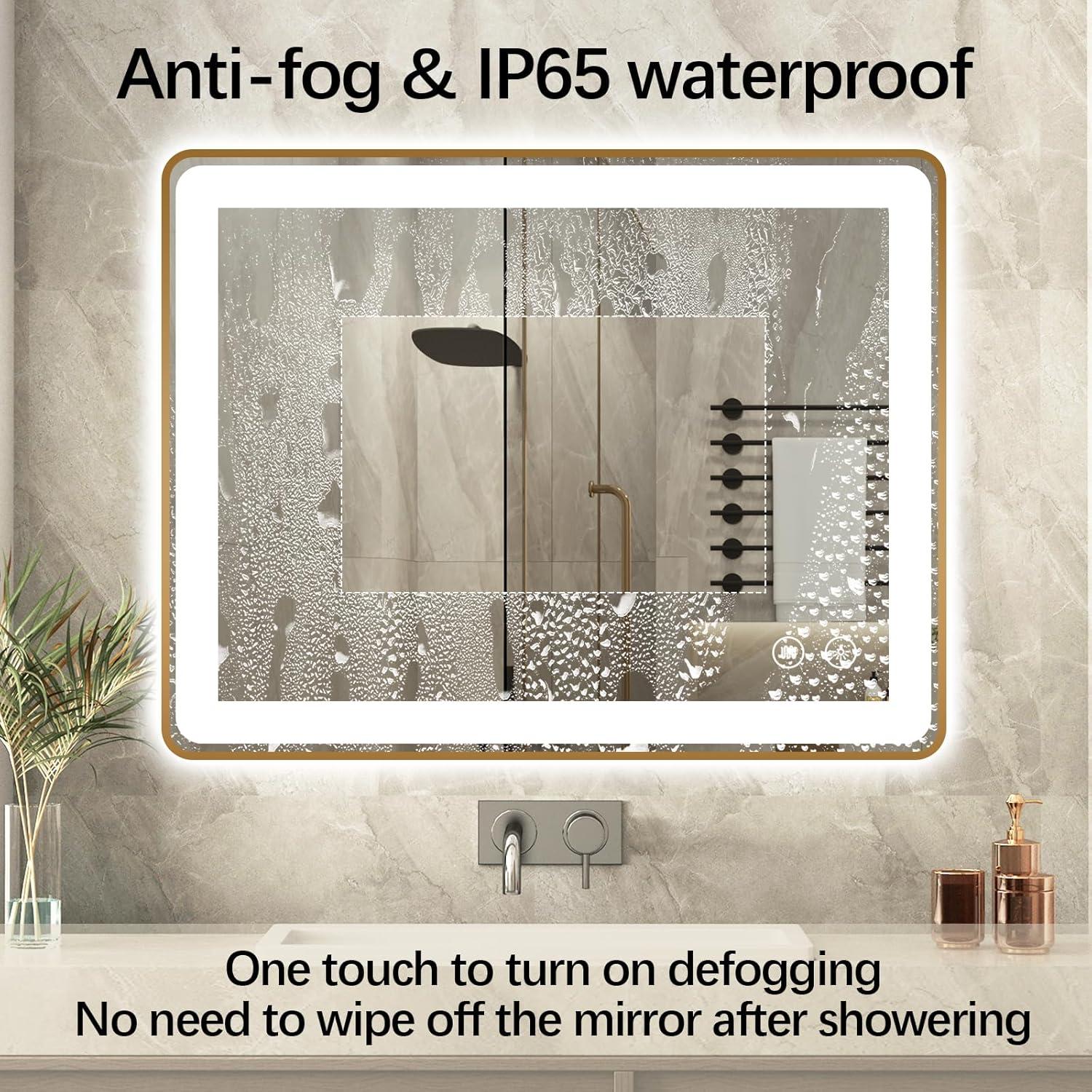 Espejo LED Niccy 81.3x50.8cm Anti-vaho Marco Dorado