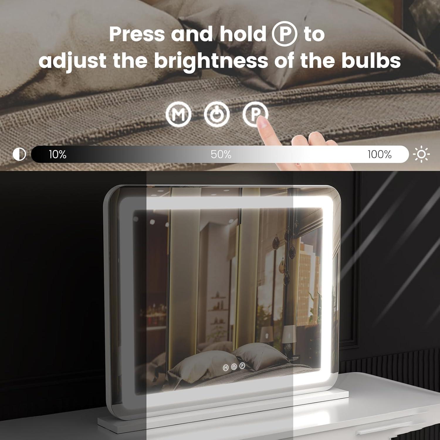 Espejo de tocador LED AJJSSA 58x46 cm con aumento 10X