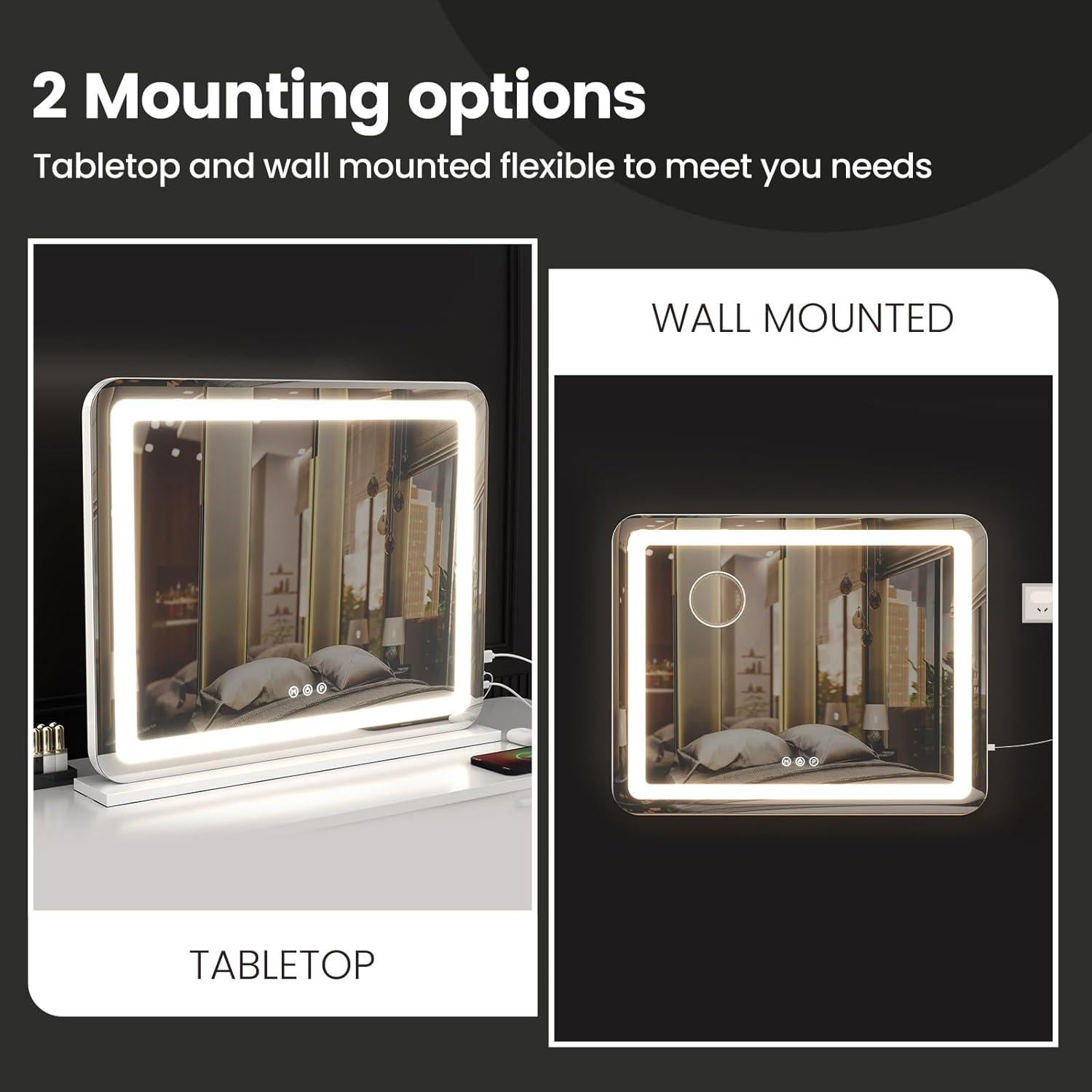 Espejo de tocador LED AJJSSA 58x46 cm con aumento 10X