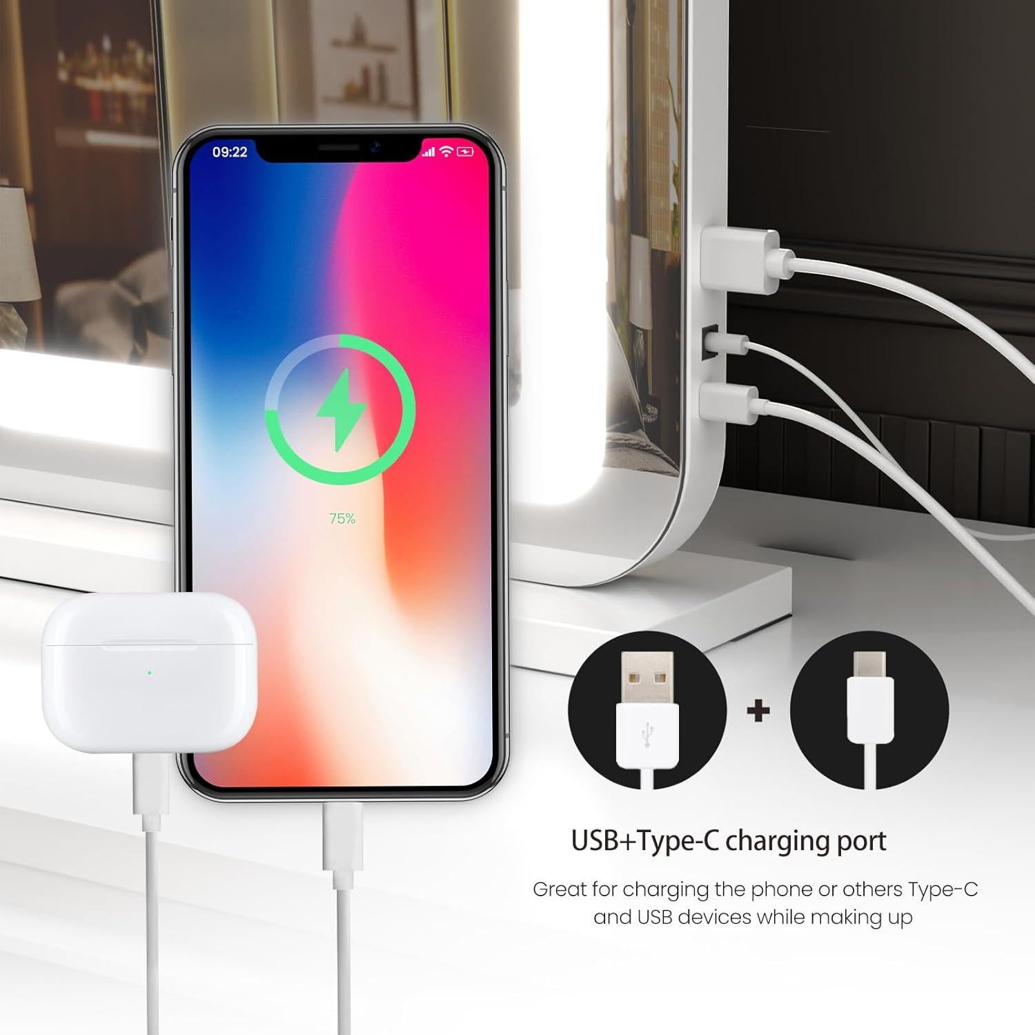 Espejo de tocador LED AJJSSA 58x46 cm con aumento 10X